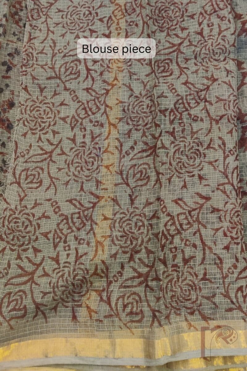 Kota Katha – Grey Kota Cotton Saree with Black and Maroon Starflower Motifs and Maroon Floral Print Kota Blouse - Image 8