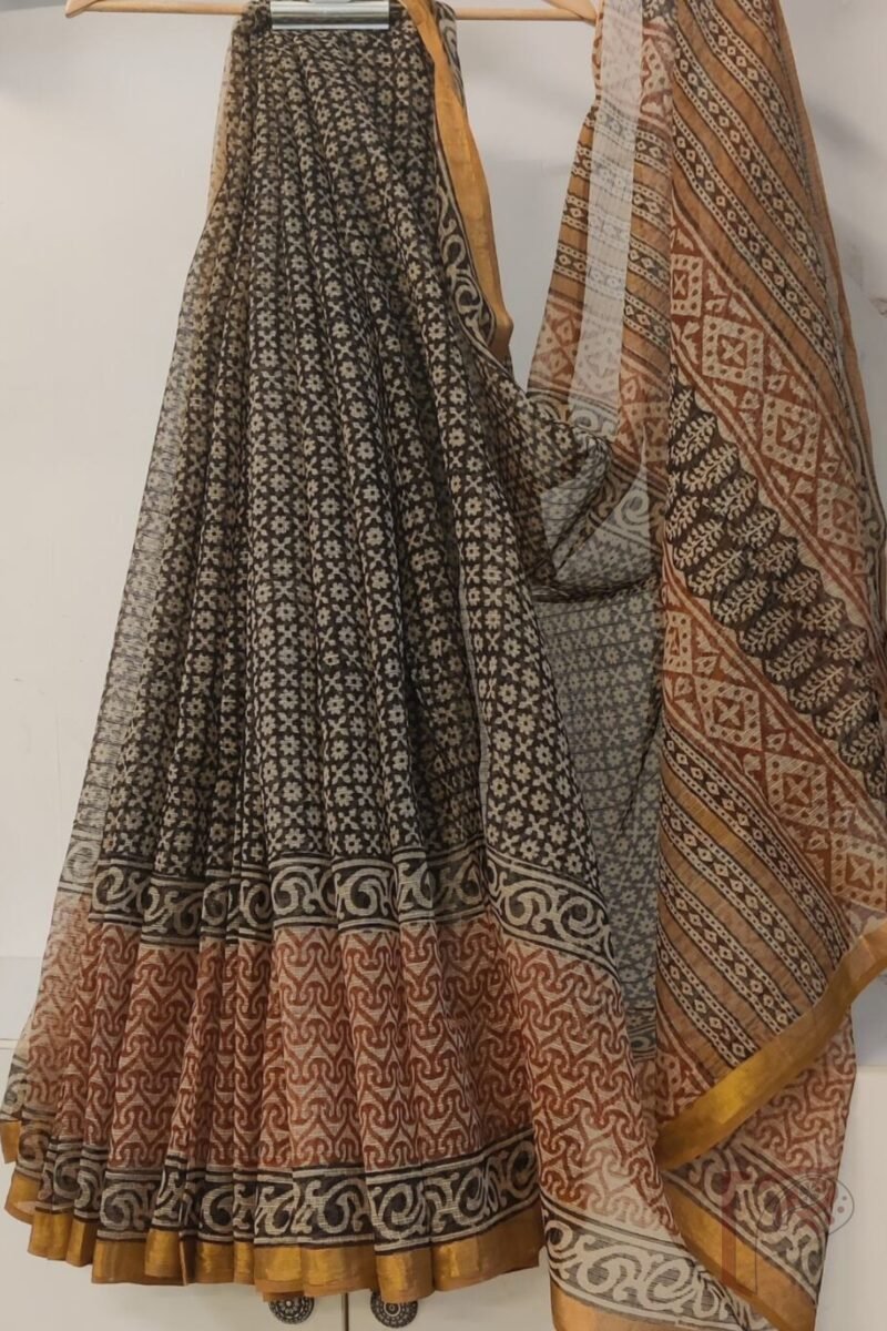 Kota Katha – Black Kota Cotton Saree with Cream Floral Print and Multicolor Pallu and Cream Blouse - Image 4