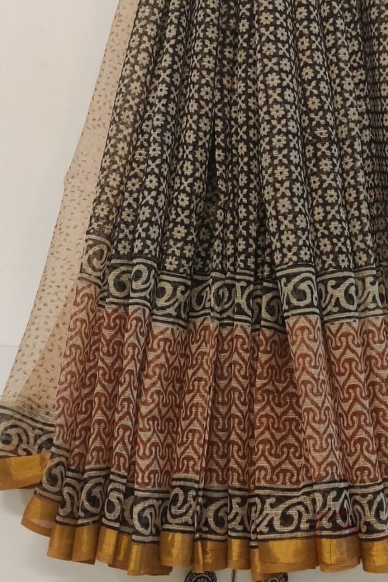 Kota Katha – Black Kota Cotton Saree with Cream Floral Print and Multicolor Pallu and Cream Blouse - Image 6