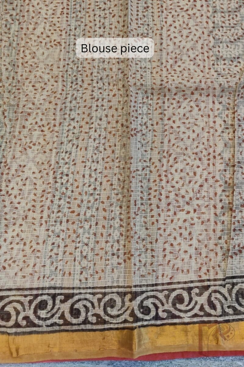 Kota Katha – Black Kota Cotton Saree with Cream Floral Print and Multicolor Pallu and Cream Blouse - Image 7
