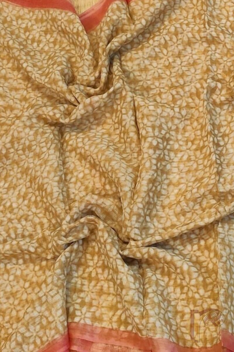 Kota Katha – Biscuit Brown Kota Cotton Saree with Diamond Flower Motifs and Peach Accents with Fawn Blouse - Image 5