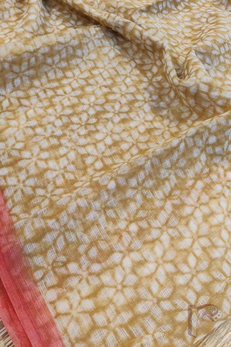 Kota Katha – Biscuit Brown Kota Cotton Saree with Diamond Flower Motifs and Peach Accents with Fawn Blouse - Image 8