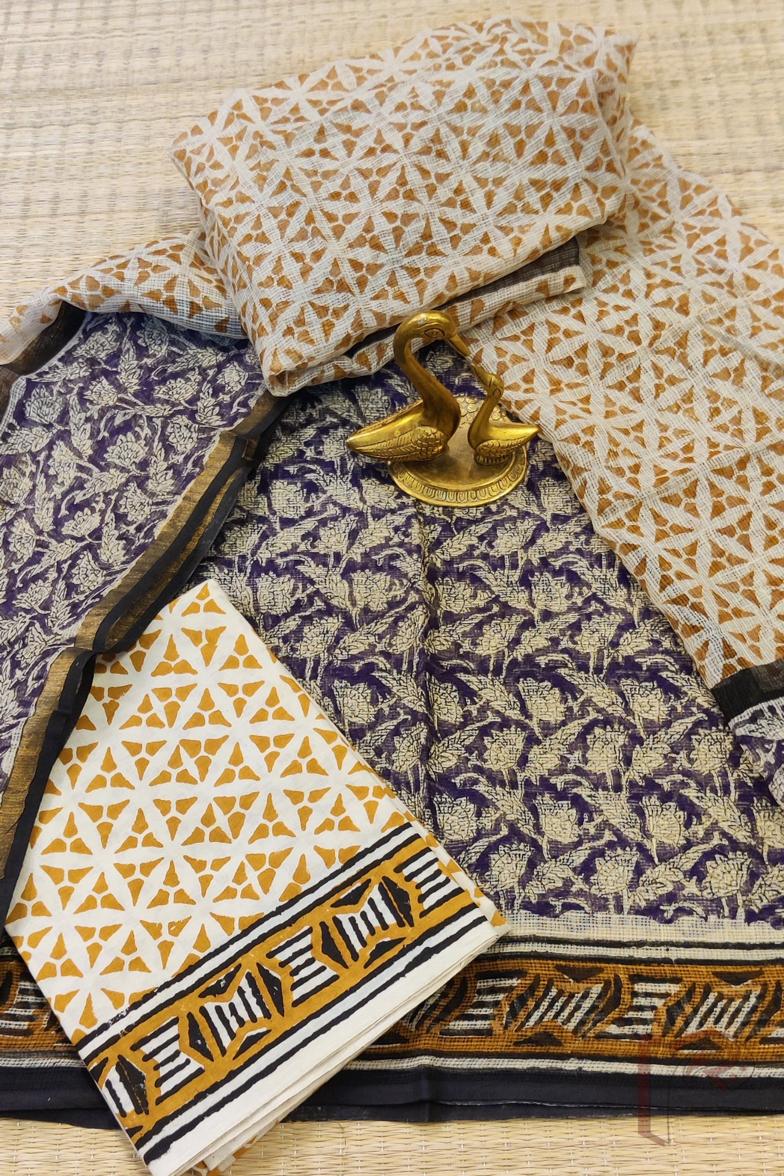 Suit stories – Ink Blue & Fawn Floral Leaf Kota Suit Set