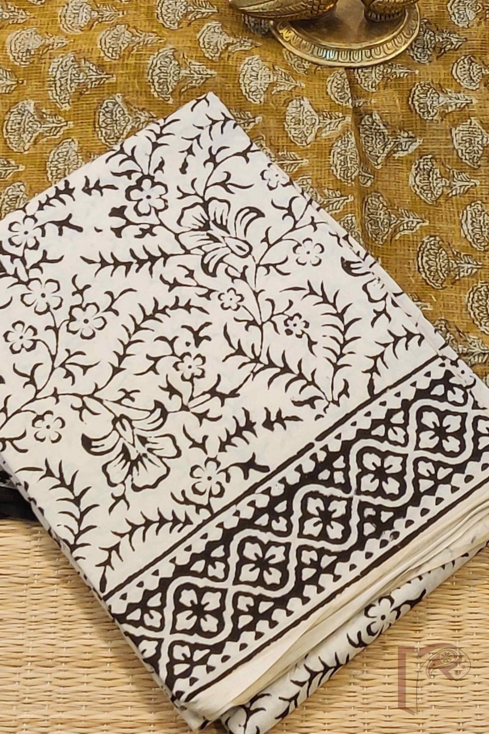 Suit stories – Mustard & Cream Black-Border Floral Kota Suit Set - Image 3