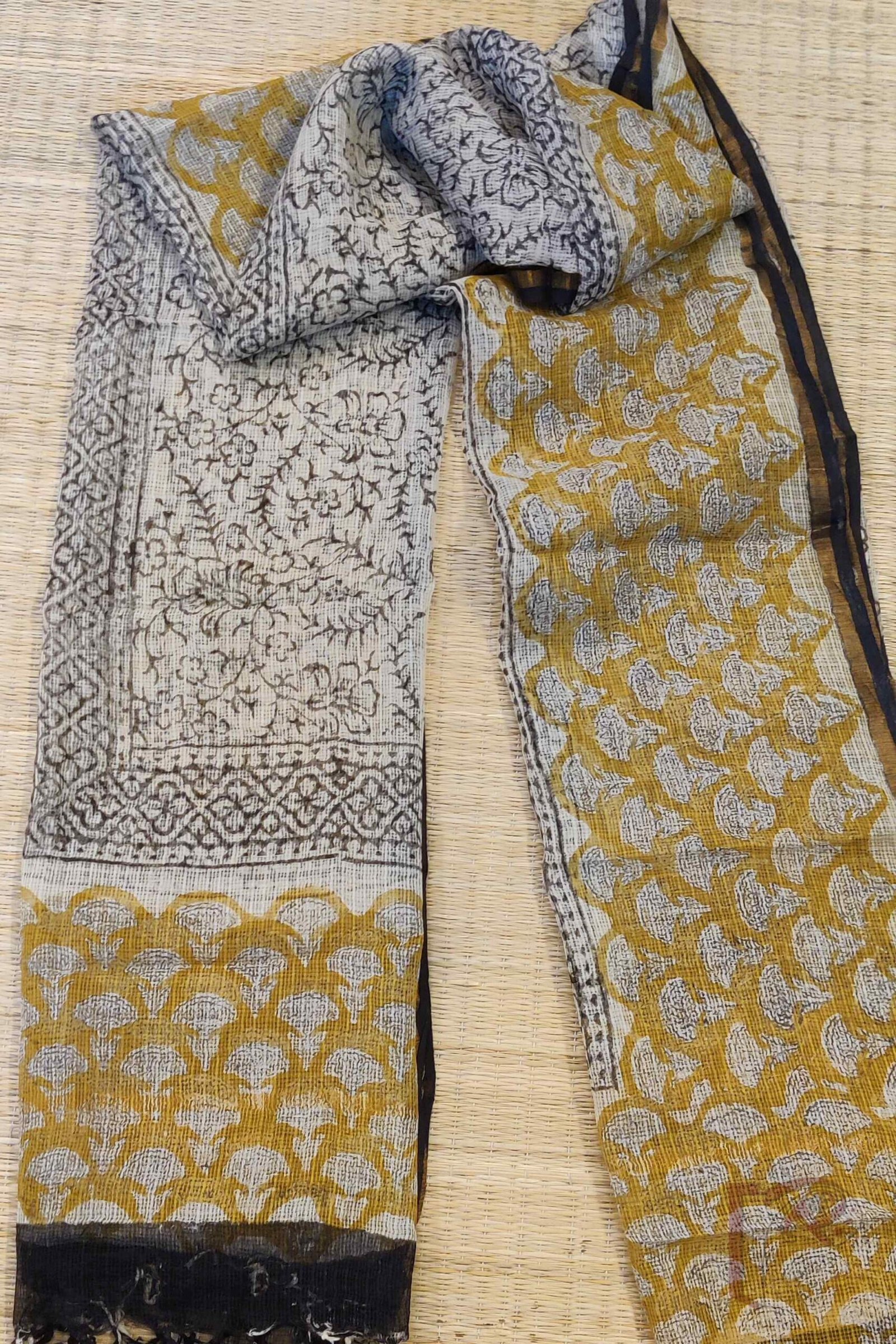 Suit stories – Mustard & Cream Black-Border Floral Kota Suit Set - Image 7