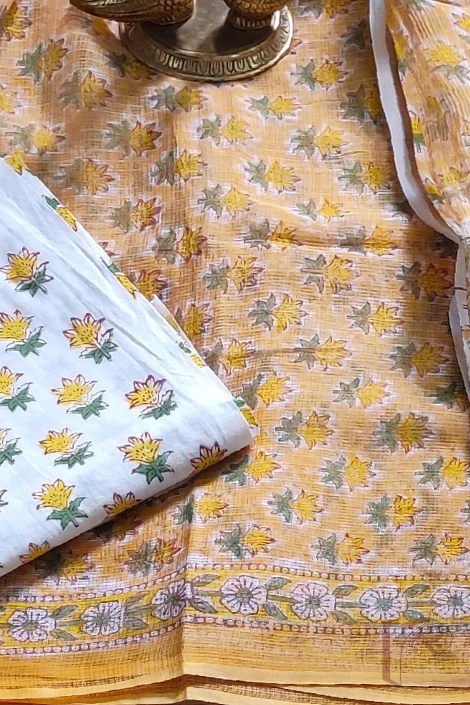 Suit stories – Yellow & White Floral Kota Cotton Suit Set - Image 3