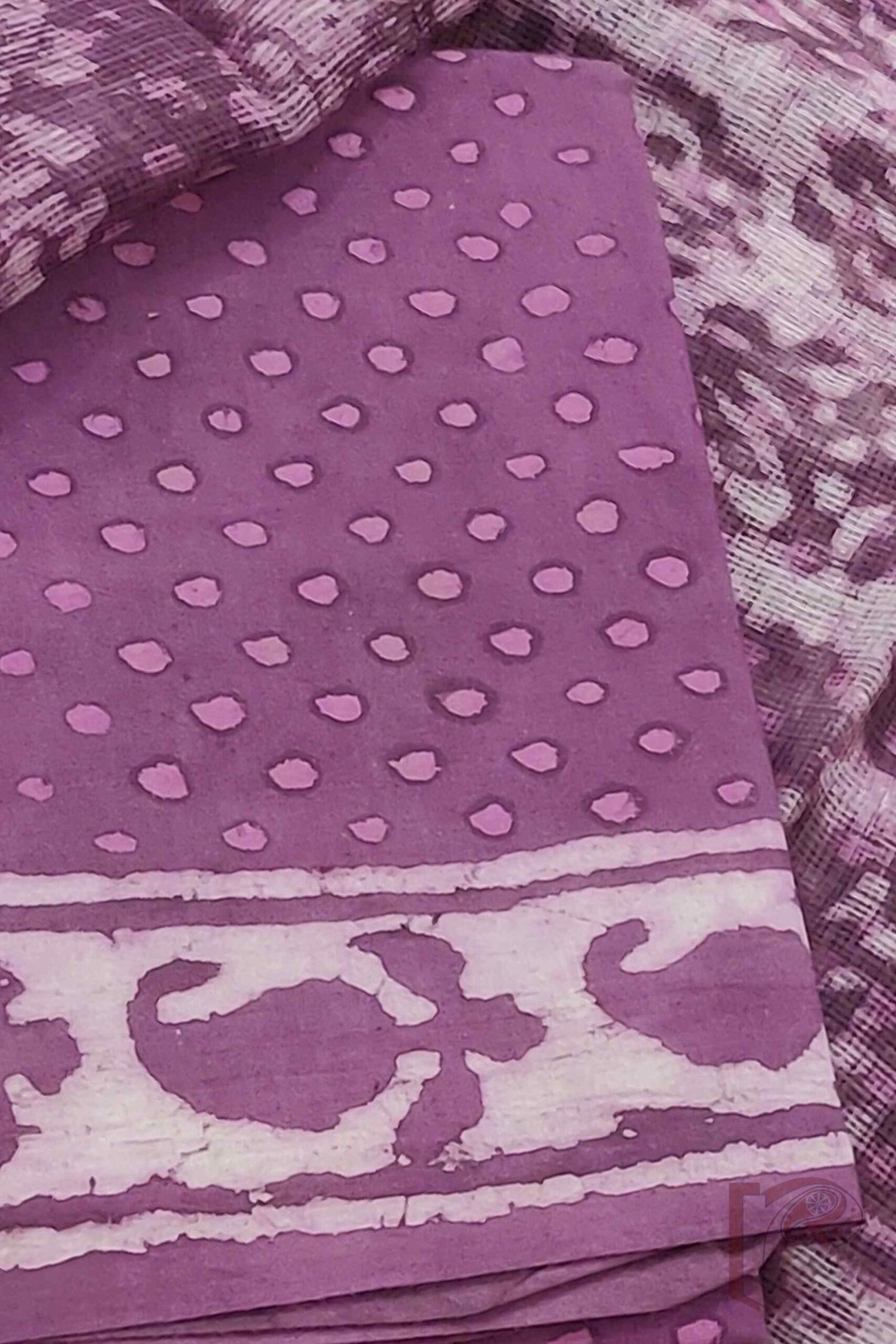 Suit stories – Purple & Pink Ajrakh-Style Shaded Kota Suit Set - Image 3