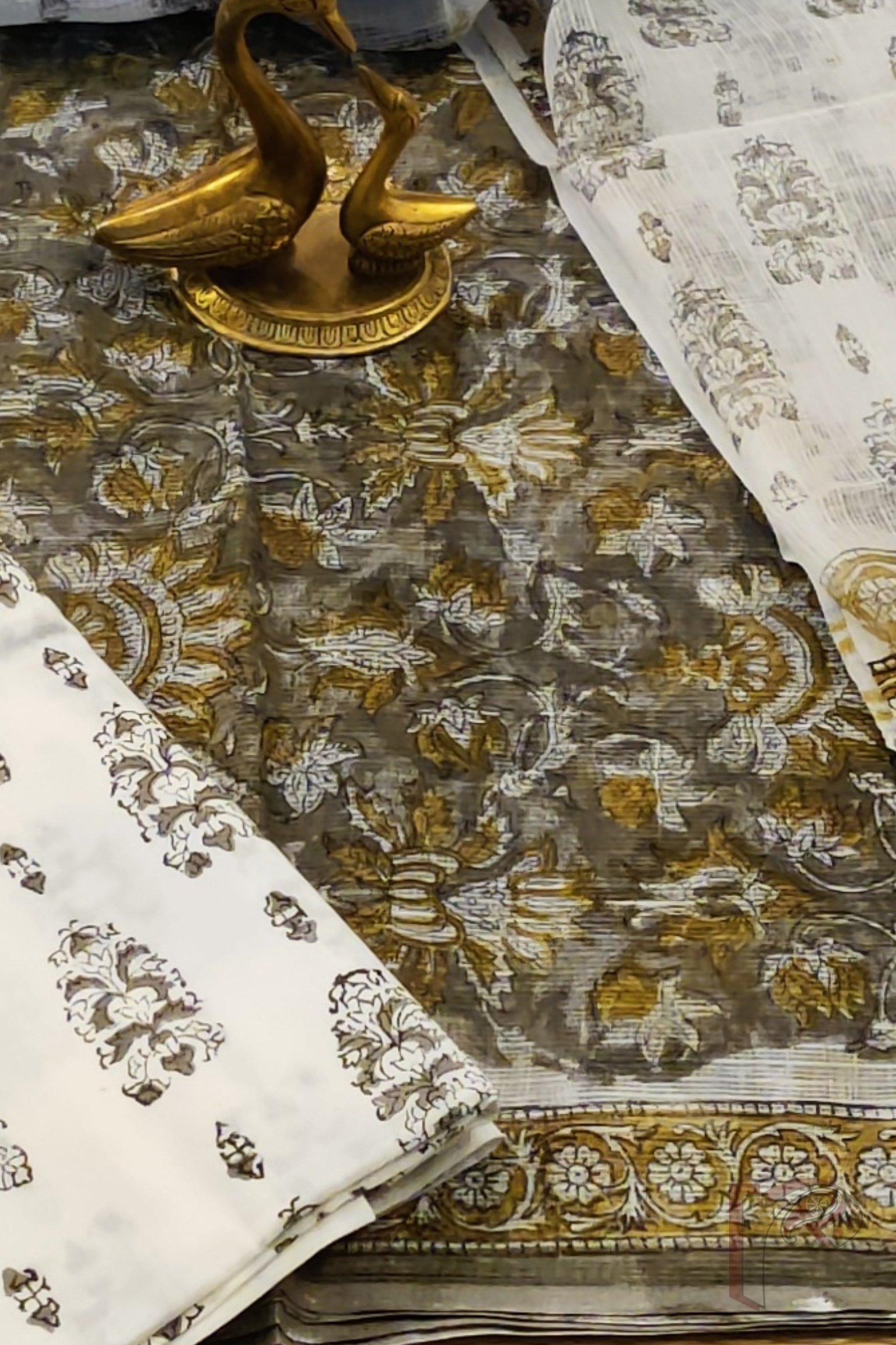 Suit stories – Brownish Grey Ajrakh Motif Kota Cotton Suit Set - Image 2