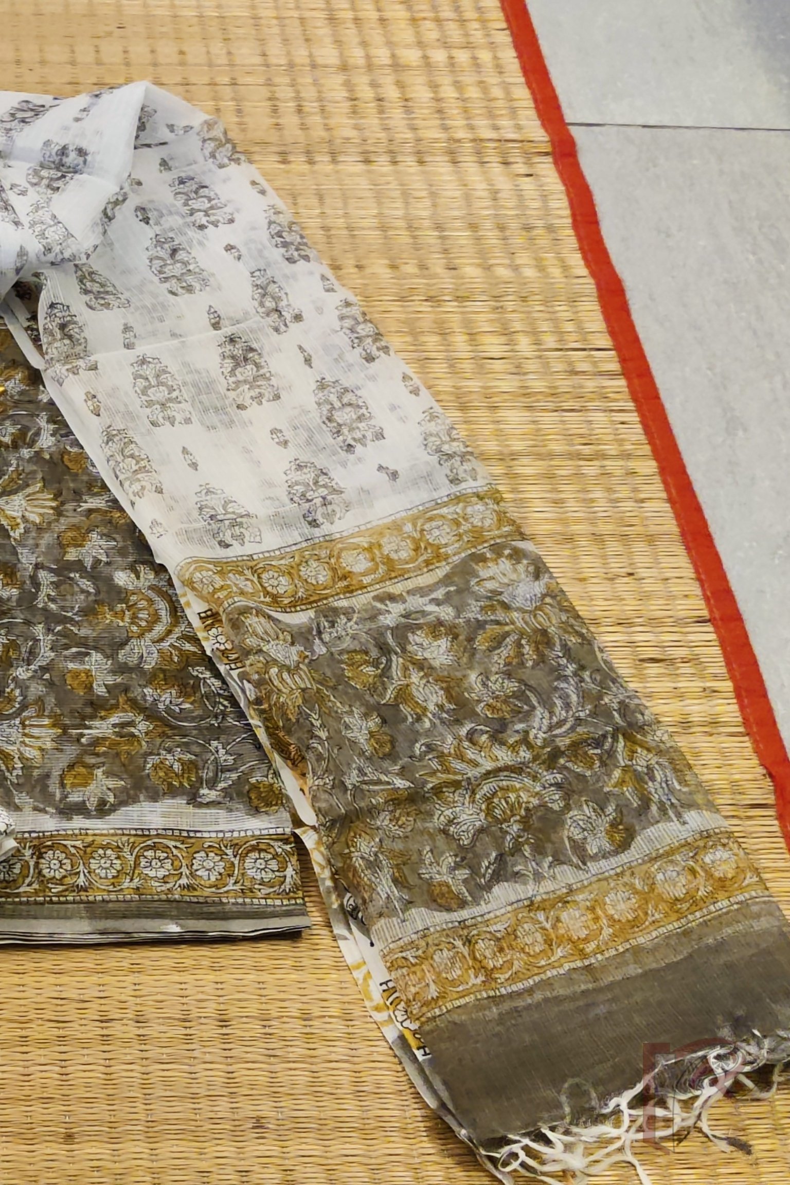 Suit stories – Brownish Grey Ajrakh Motif Kota Cotton Suit Set - Image 4