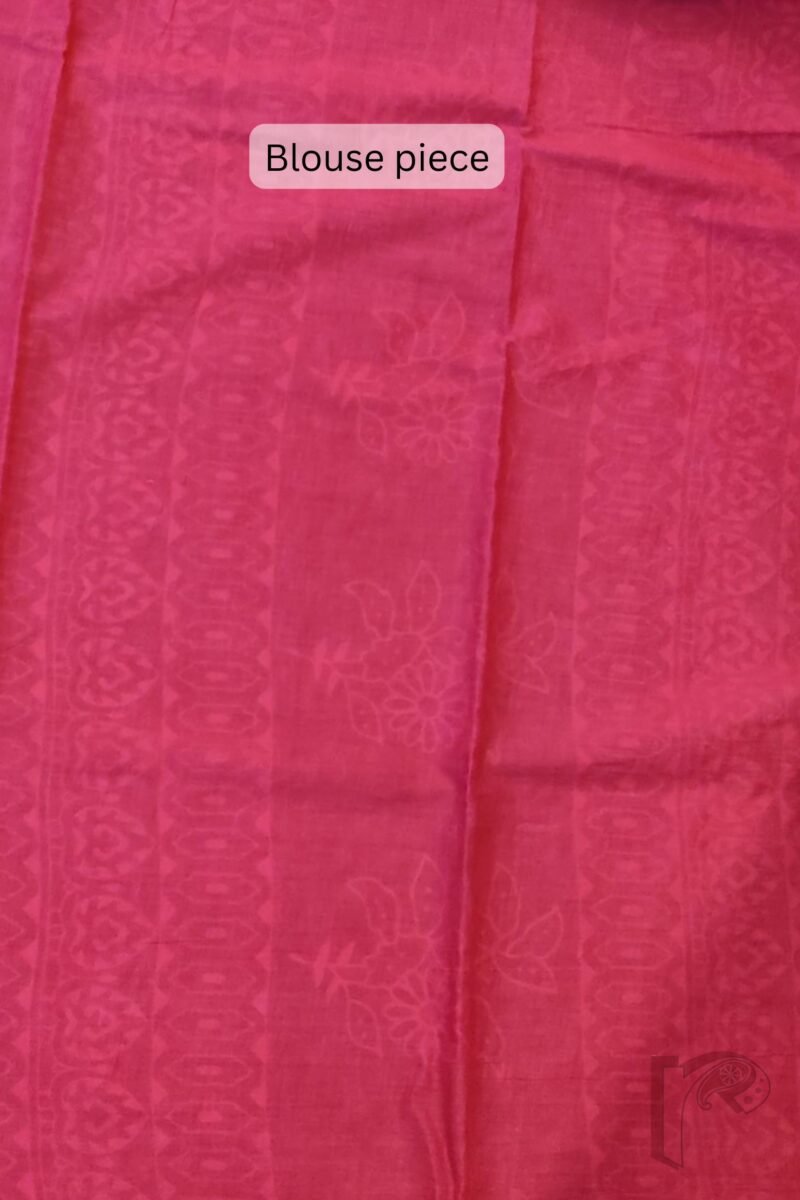 Mulmul Muse – Candy Pink and Sea Green Mulmul Saree with White Tree Motifs and Floral Pallu - Image 6