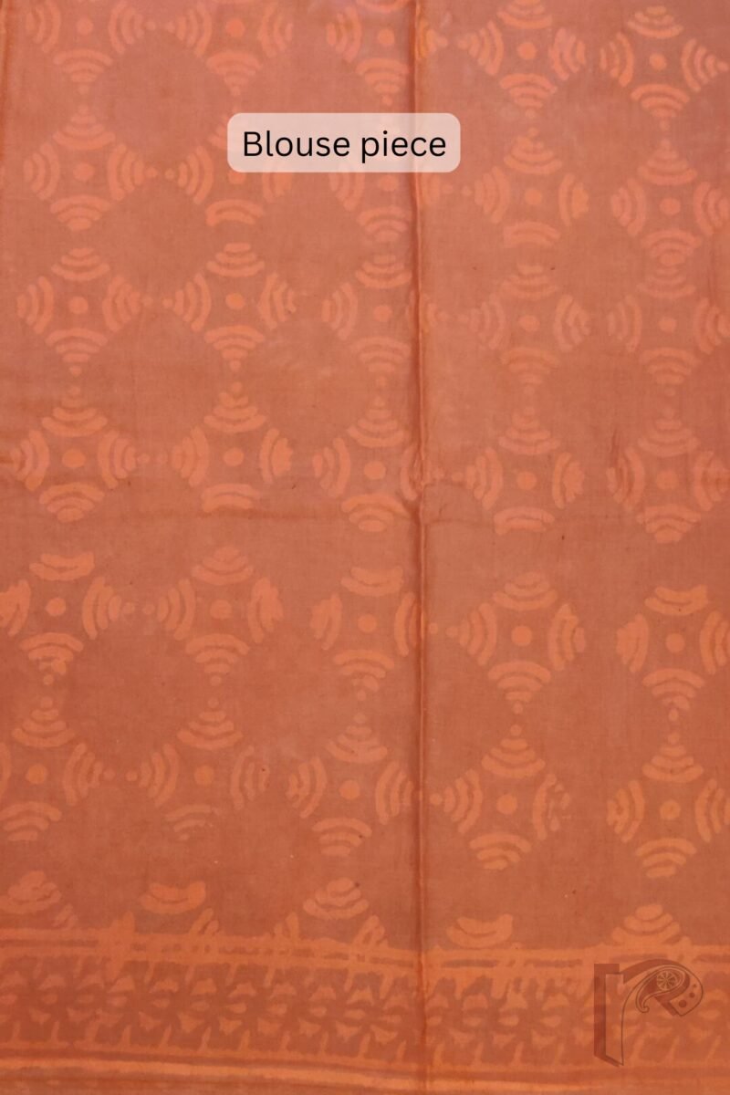 Mulmul Muse – Fudge Brown Mulmul Cotton Saree with Orange Ajrakh Leaf & Geometric Triangle Block Prints - Image 7