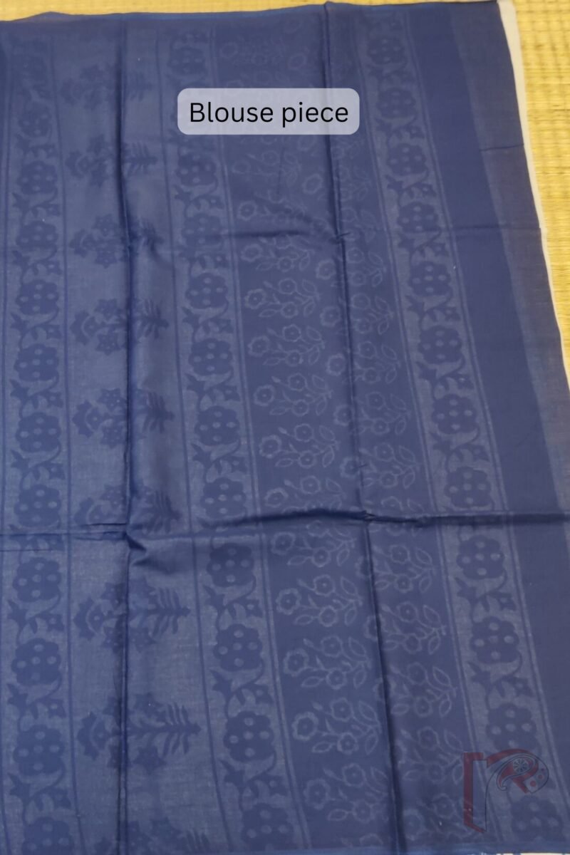 Mulmul Muse – Blue Cotton Mul Saree with Diamond Dot Pattern and Blue-White Floral Pallu - Image 7