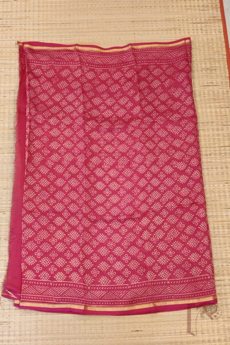 Chanderi Charisma - Candy Pink Chanderi Silk Saree with Circle and Diamond Motifs, Peach Line Border, and Coordinated Blouse - Image 4