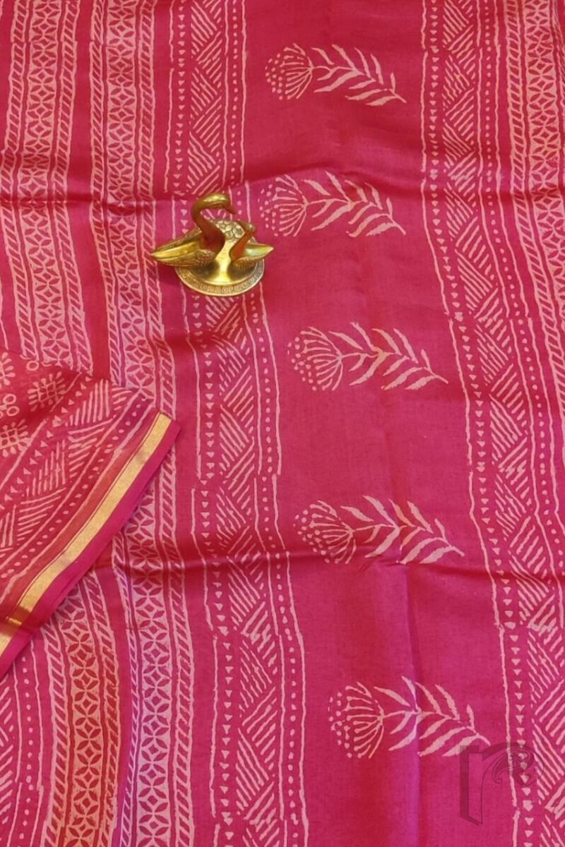 Chanderi Charisma - Candy Pink Chanderi Silk Saree with Circle and Diamond Motifs, Peach Line Border, and Coordinated Blouse - Image 5