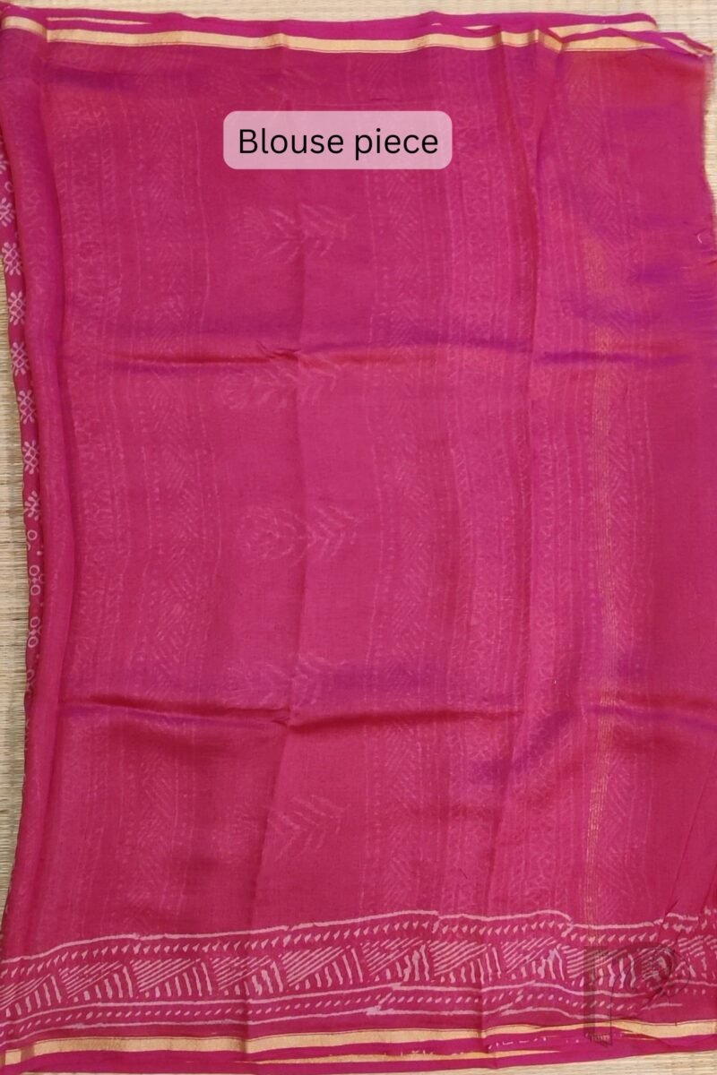 Chanderi Charisma - Candy Pink Chanderi Silk Saree with Circle and Diamond Motifs, Peach Line Border, and Coordinated Blouse - Image 7