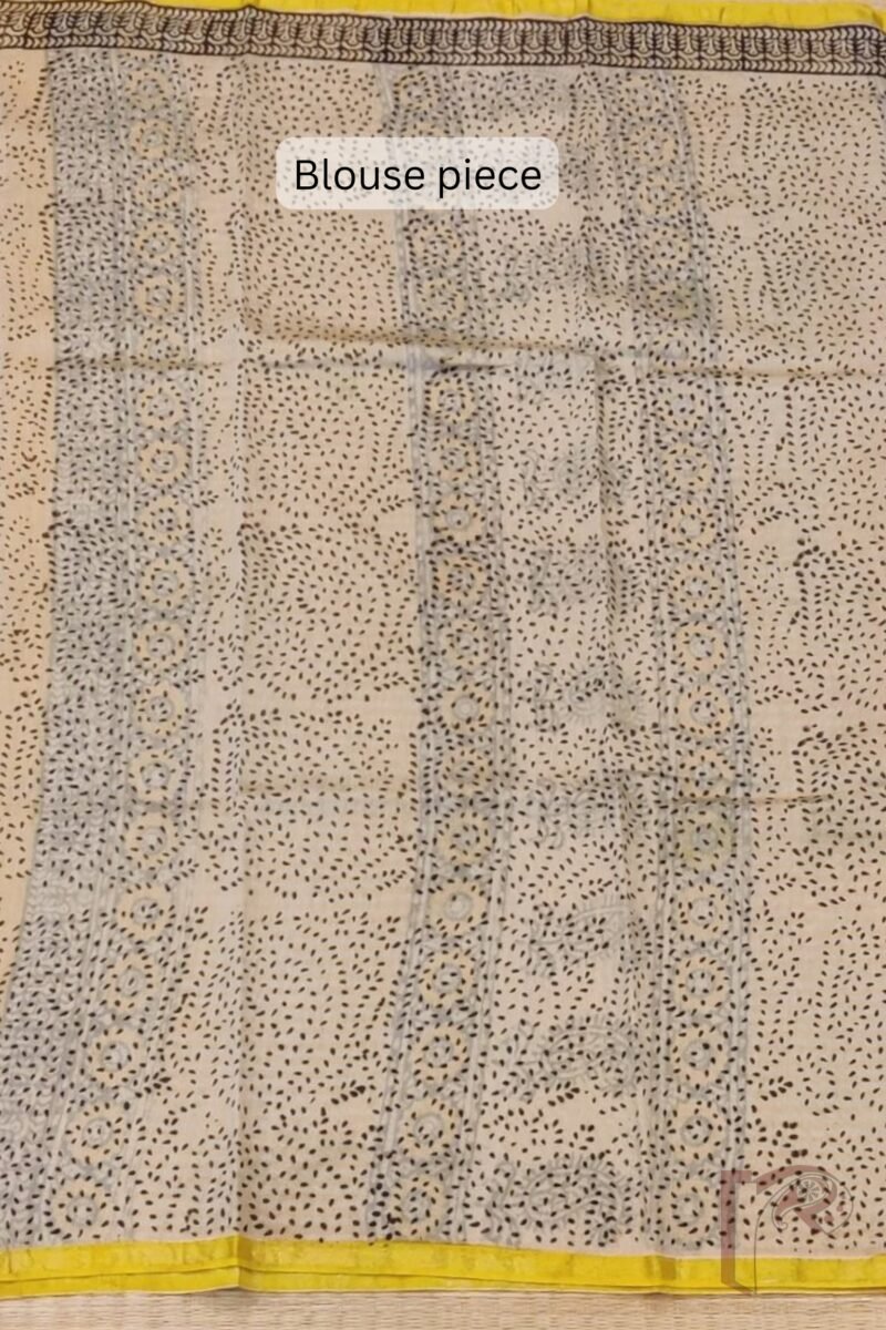 Chanderi Charisma - Dark Green Chanderi Silk Saree with Black Floral Stem Motifs, Cream Pallu with Yellow-Accented Kairi Print, and Dash Printed Blouse - Image 7