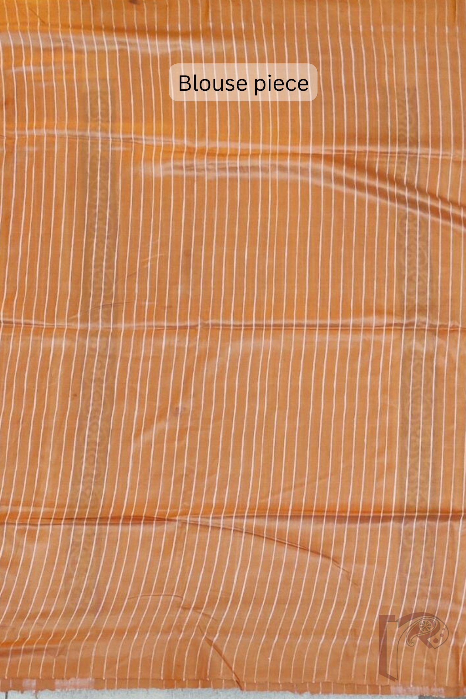 Tussar Tales - Cobalt Blue and Orange Gicha Tussar Silk Saree with Cream Floral Block Print and Orange-Cream Striped Pallu - Image 7