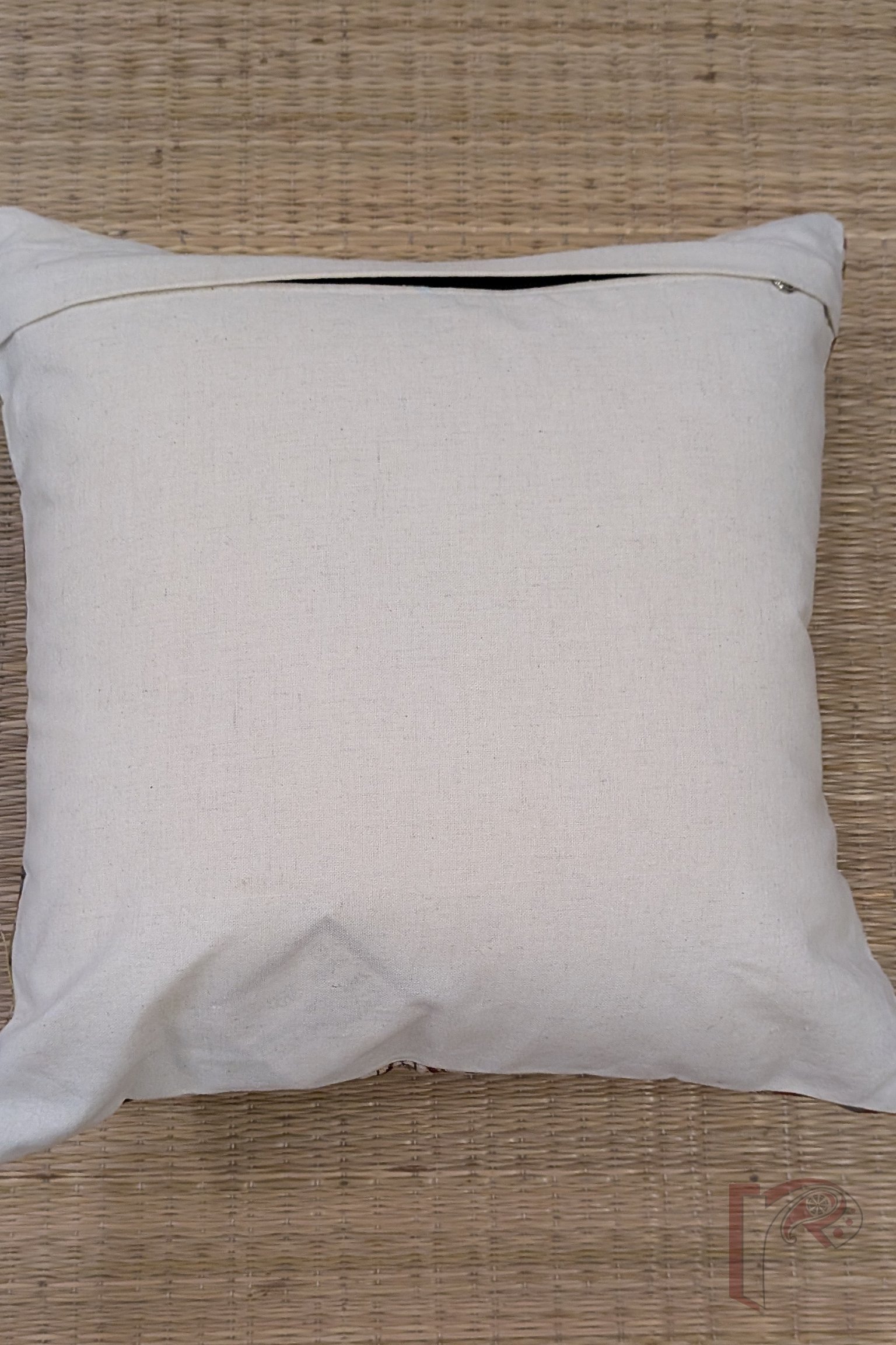 Cozy Cushion: Offwhite Kalamkari Floral Cotton Cushion Cover 12" x 12" - Image 7