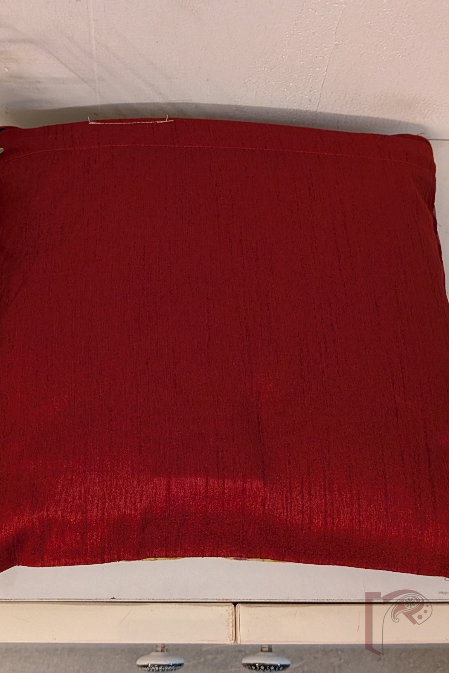 Cozy Cushion - Maroon Polka Dot Cotton Silk with Gold Tissue & Printed Tissue Raw Silk Cushion Cover 12" x 12" - Image 7