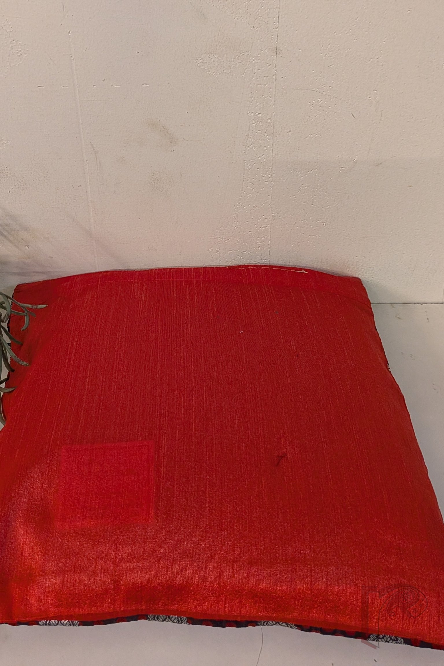 Cozy Cushion - Maroon Satin Silk Banarasi with Red Polka Dots & Silver Booties Cushion Cover 12" x 12" - Image 7