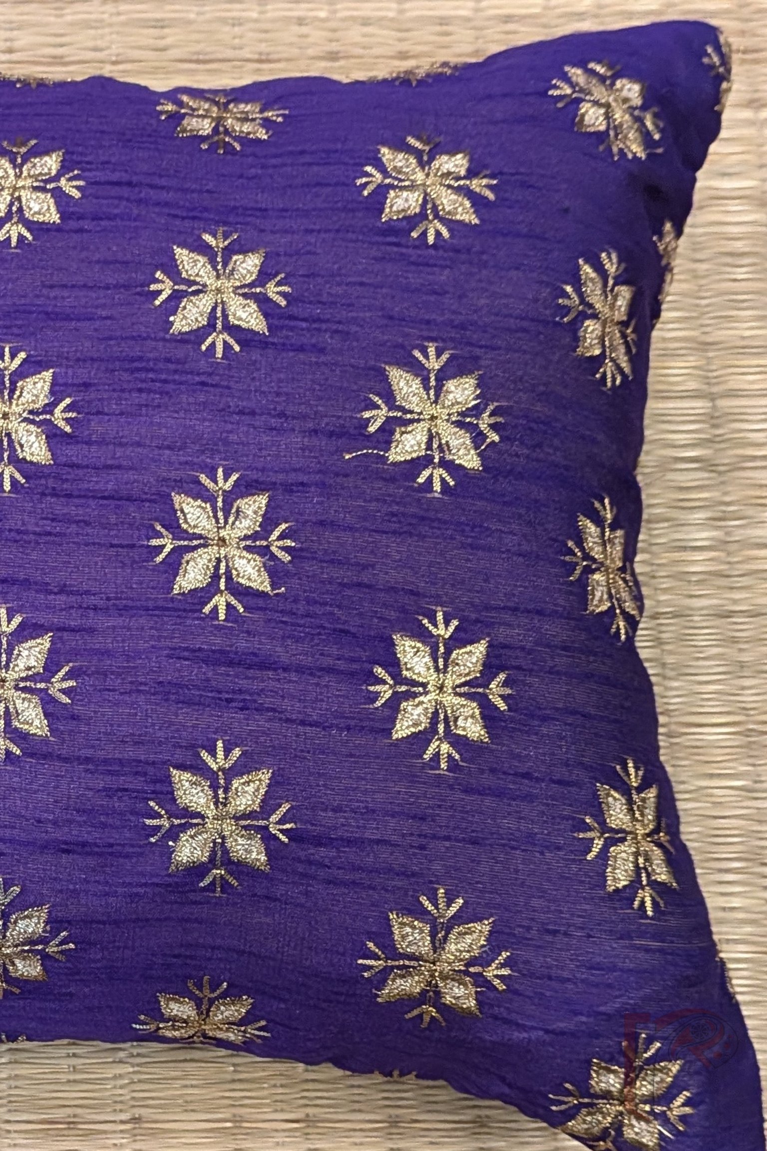 Cozy Cushion - Purple Raw Silk with Gota Patti Flower Booti Cushion Cover 12" x 12" - Image 6