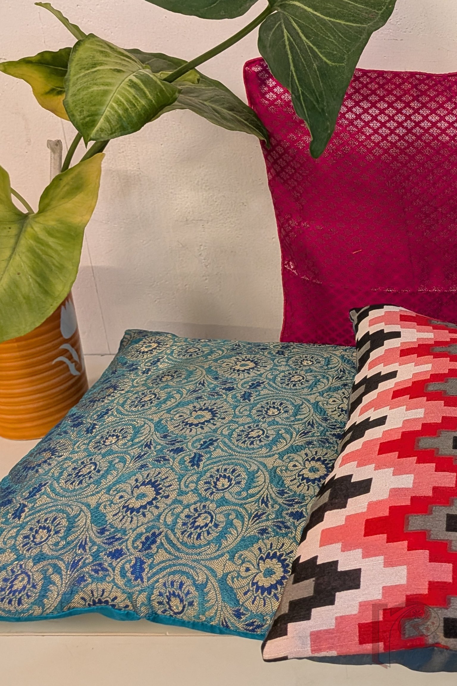 Cozy Cushion - Blue, Cobalt & Purplish Banarasi Weave Raw Silk Cushion Cover 12" x 12" - Image 4