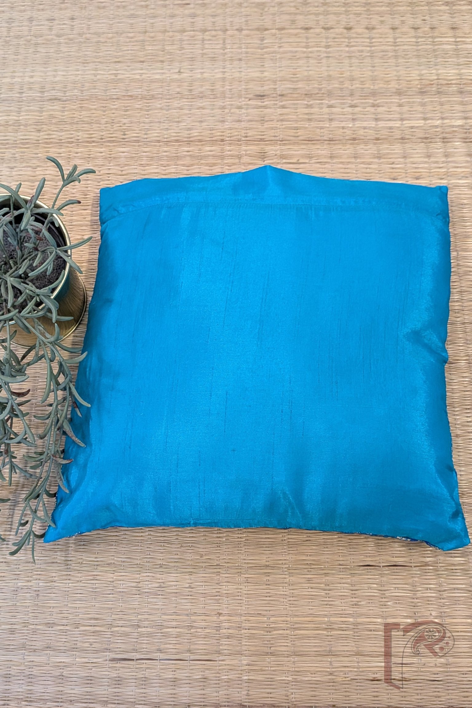 Cozy Cushion - Blue, Cobalt & Purplish Banarasi Weave Raw Silk Cushion Cover 12" x 12" - Image 7