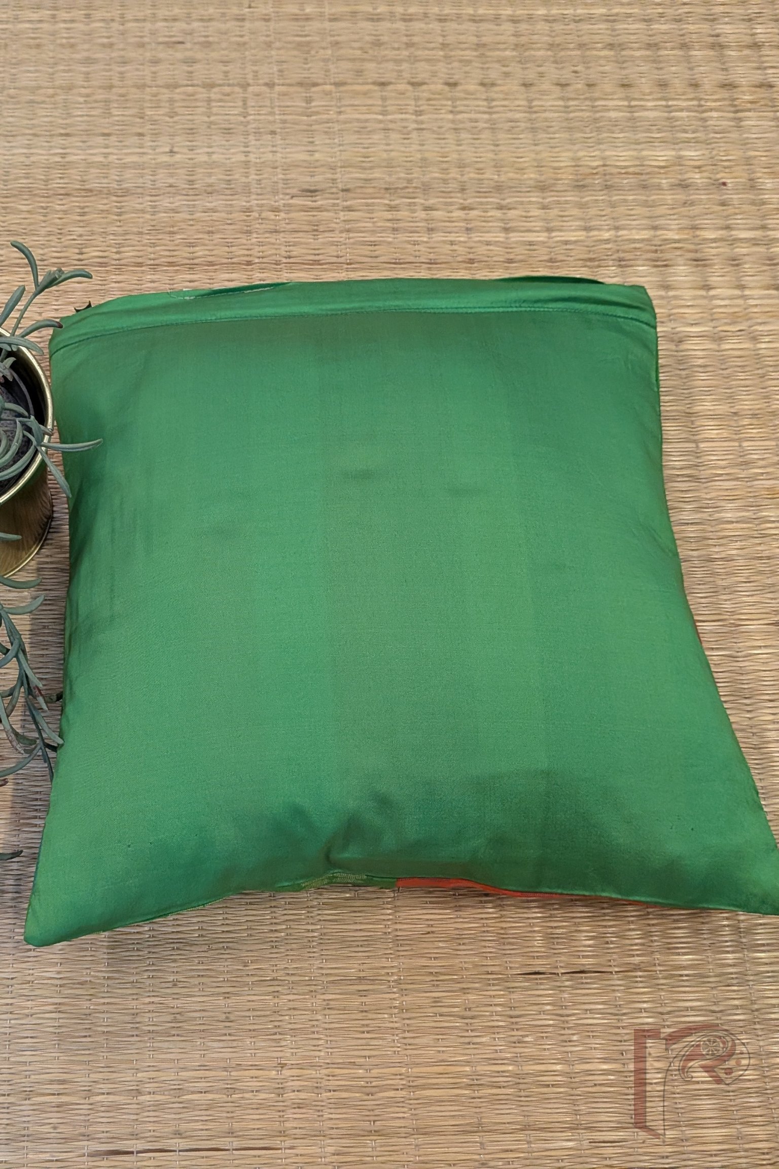 Cozy Cushion - Parrot Green & Orange Cotton Silk with Clustered Circle Motifs Cushion Cover 12" x 12" - Image 7