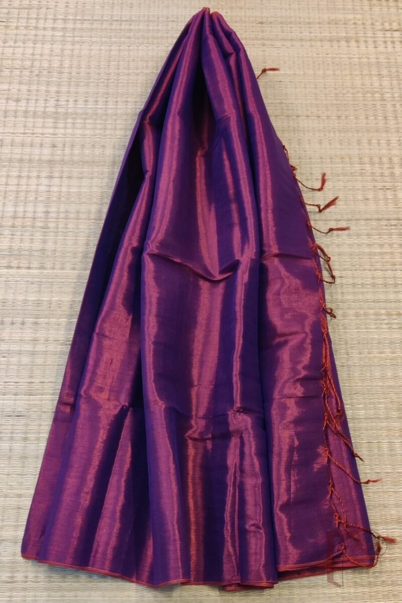 Majestic Khadi: Purplish Pink Khadi Tissue Saree with Light Pink Border - Image 3