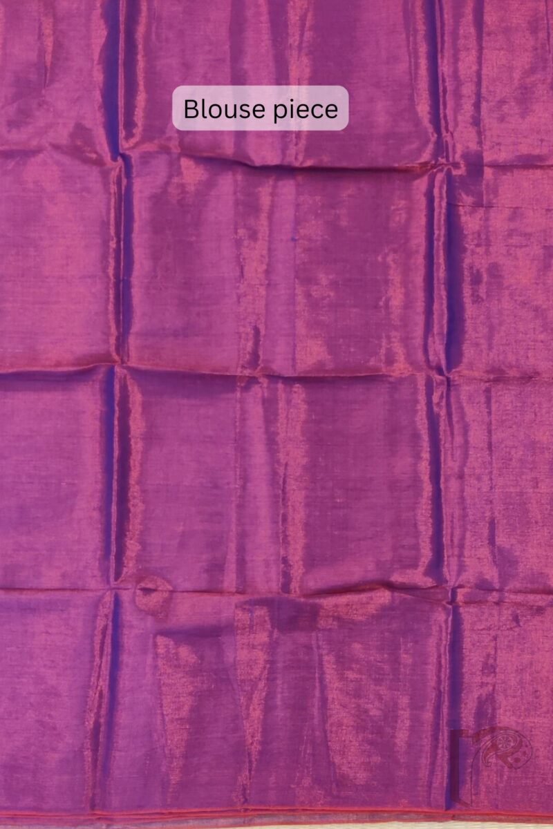 Majestic Khadi: Purplish Pink Khadi Tissue Saree with Light Pink Border - Image 5