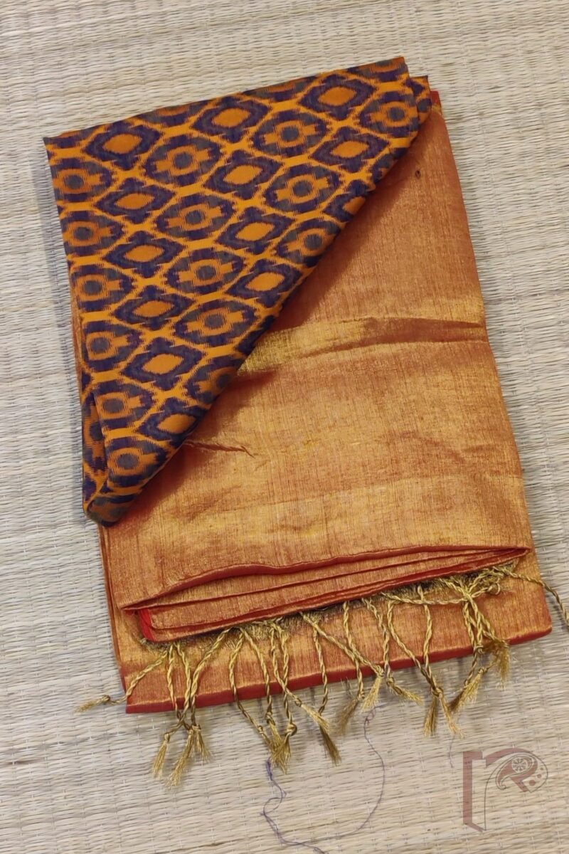 Majestic Khadi: Orange Tissue Saree with Thin Red Border