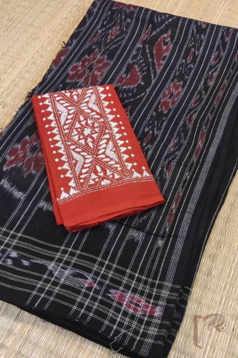 Sambhalpuri Saga - Off-White Sambhalpuri Cotton Saree with Black Border and Traditional Woven Pallu - Image 2