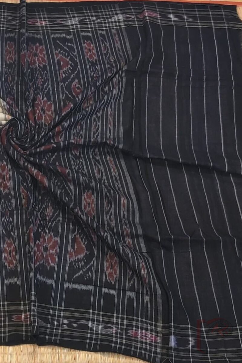 Sambhalpuri Saga - Off-White Sambhalpuri Cotton Saree with Black Border and Traditional Woven Pallu - Image 6