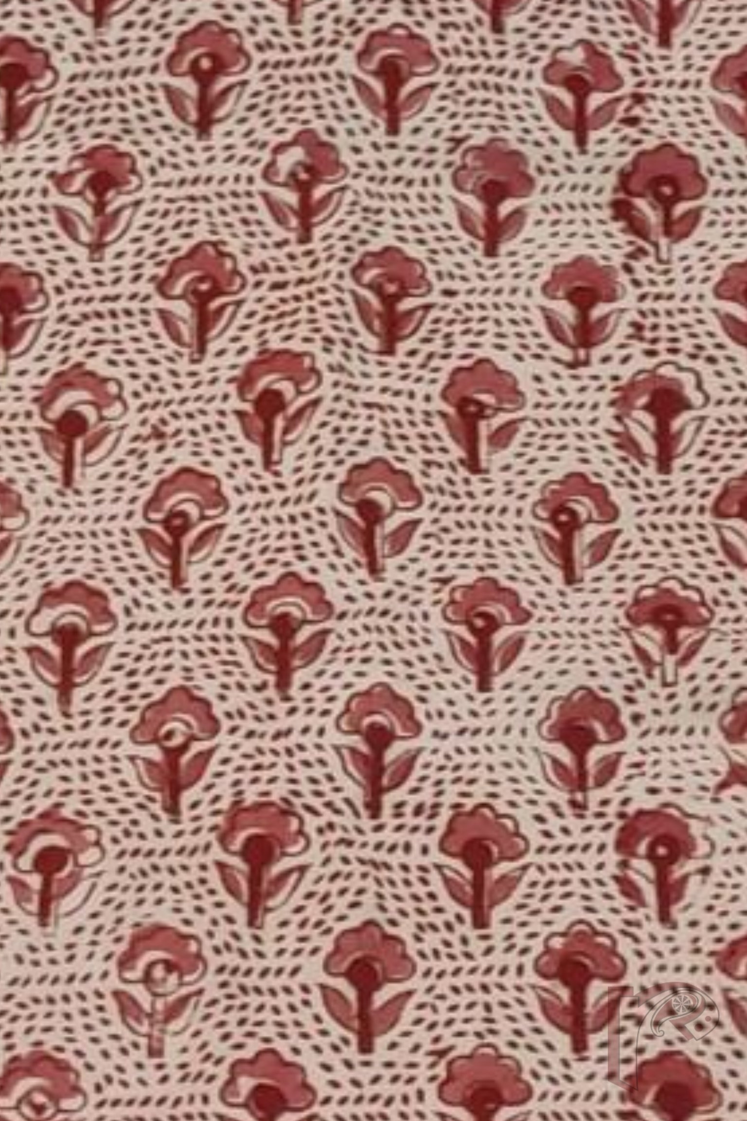 Cream Cotton Kalamkari Blouse Fabric with Maroon Floral and Leaf Motifs - Image 3