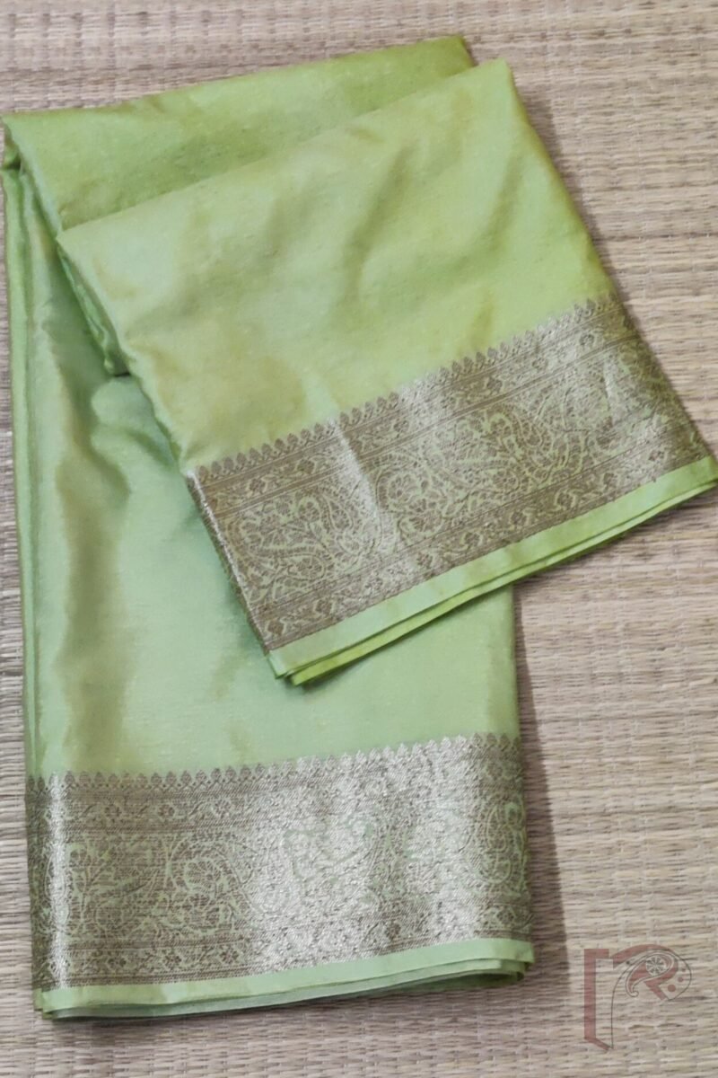 Banarasi Bloom: Parrot Green Khadi Silk Saree with Karwa Banarasi Border and All-Over Woven Blouse - Image 4
