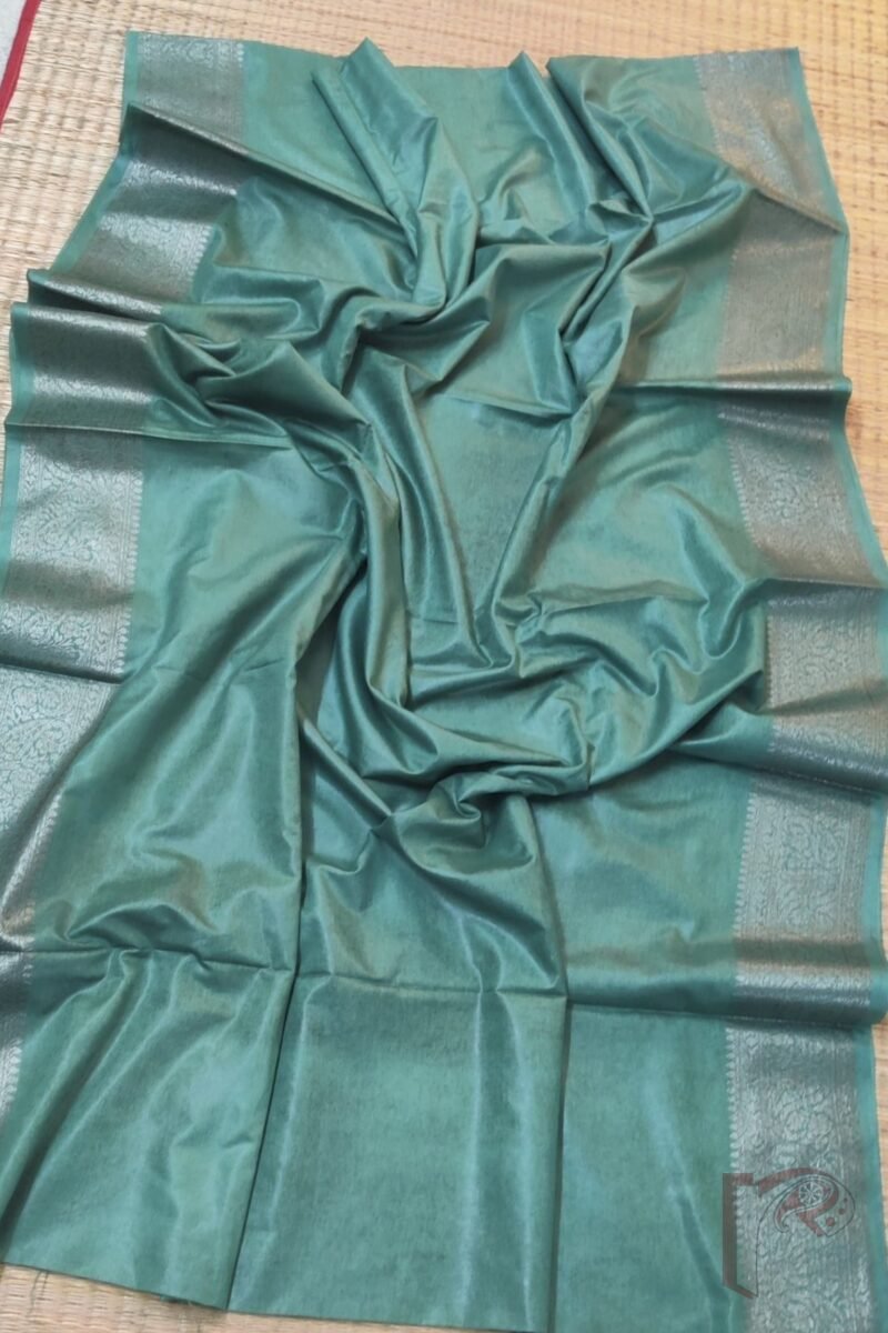 Banarasi Bloom: Sage Green Khadi Silk Saree with Dull Gold 4" Karwa Banarasi Weave Border and Matching All-Over Woven Blouse - Image 3