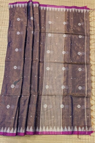 Jamdani Joy - Shaded Purple and Hot Pink Border Cotton Khadi Tissue Jamdani Saree with Floral and Polka Weaves