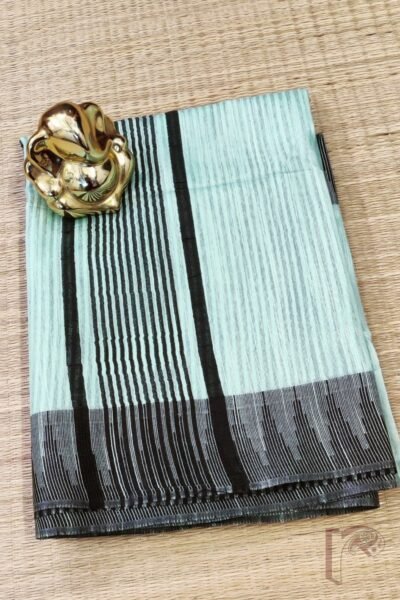 Viscose Vibrance: Light Pastel Mint Green and Black Temple Border Kota Viscose Saree