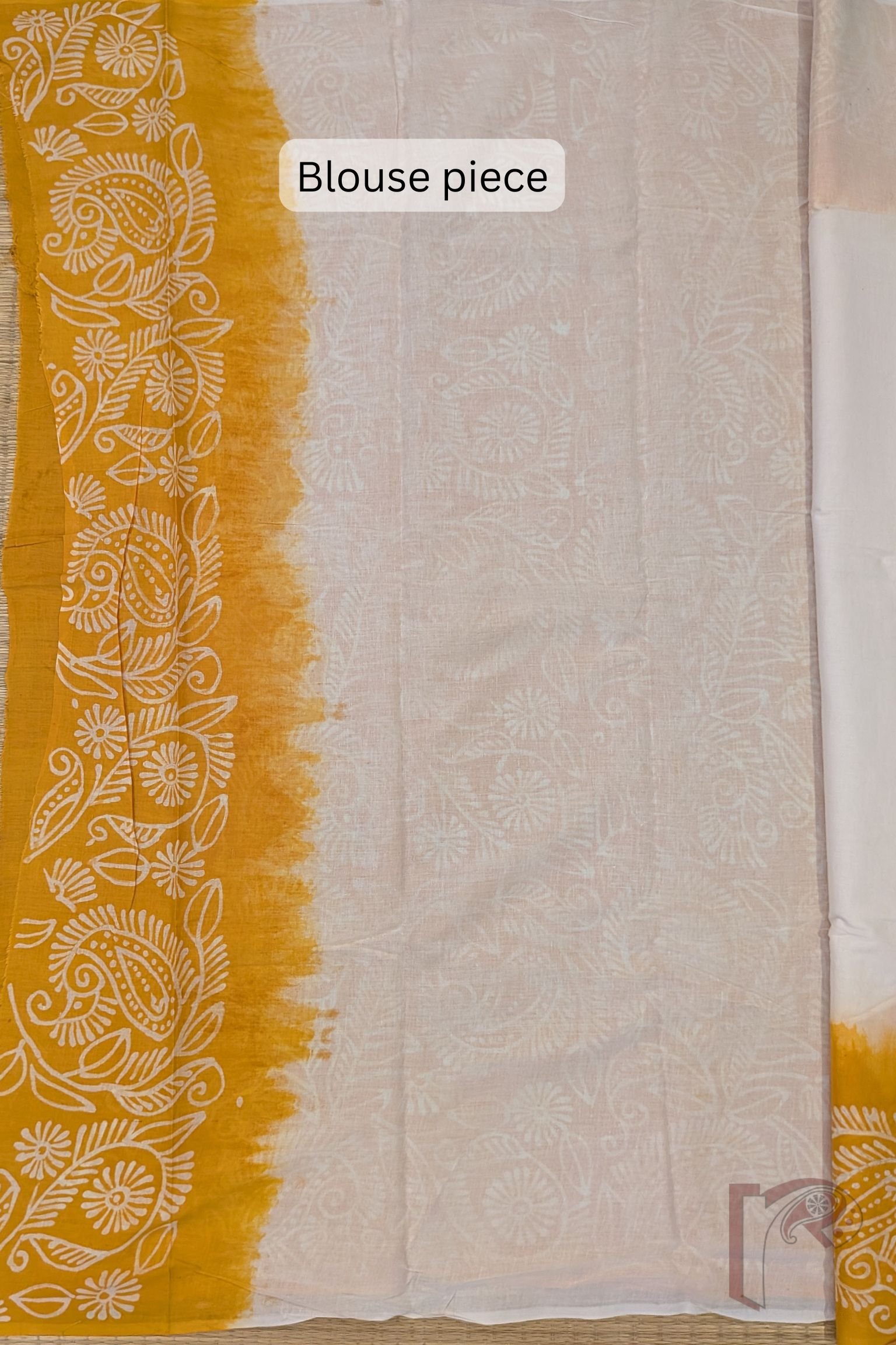 Mulmul Muse – White and Orange Hand Batik Mulmul Saree with Creeper Motifs - Image 8