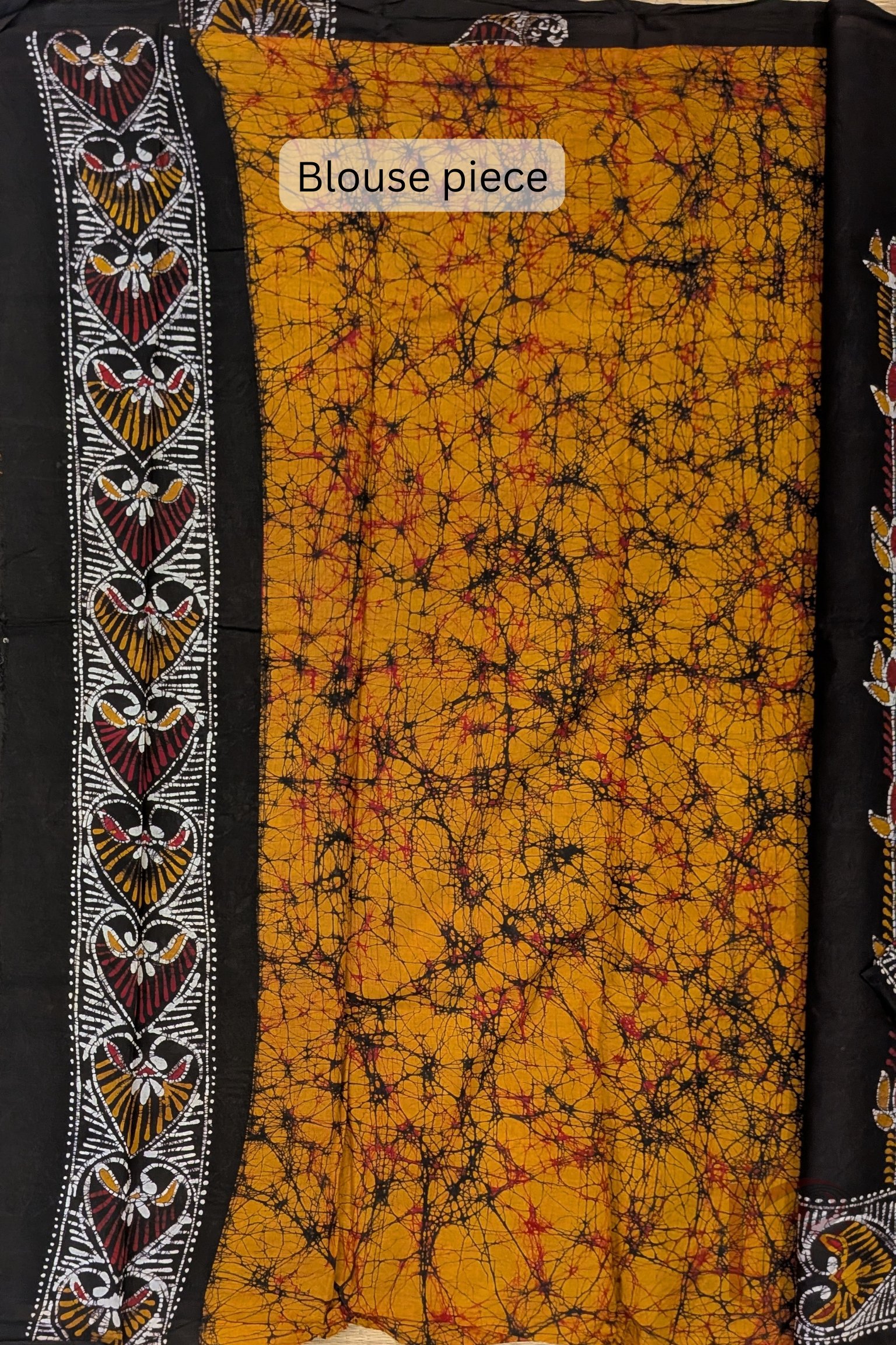 Mulmul Muse – Orange and Black Half & Half Hand Batik Mulmul Saree with Swan and Heart Motifs - Image 7