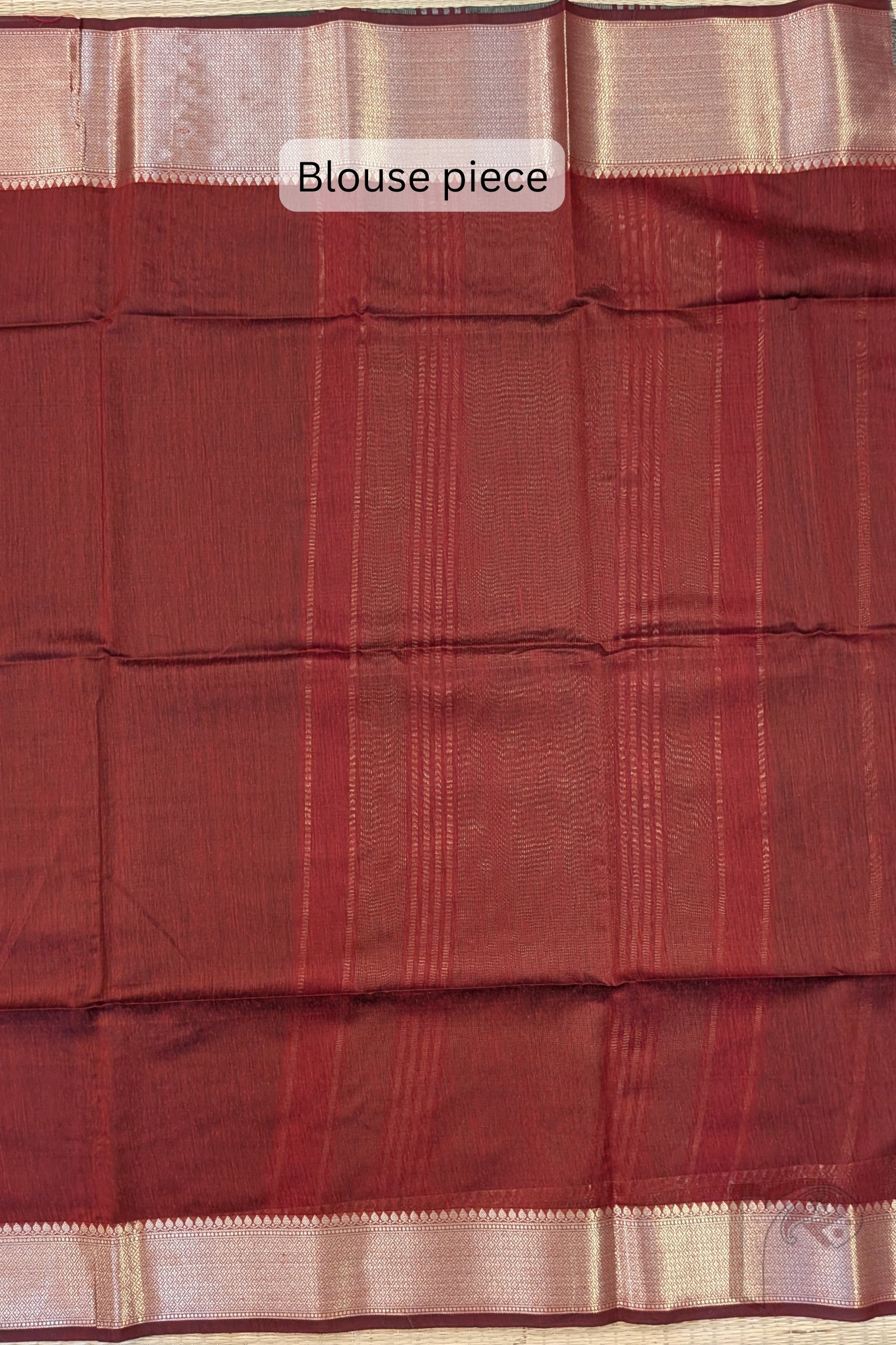 Banarasi Bloom: Olive Green Cotton Silk Saree with Dull Gold Woven Border, Gold-Maroon Stripes and Contrast Maroon Blouse - Image 7
