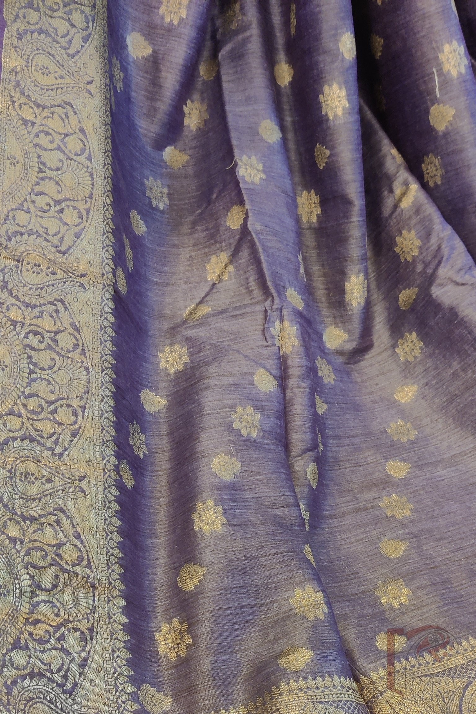 Tussar Tales - Purple Semi Munga Tussar Silk Saree with Golden Jacquard Pallu and Motif Weave - Image 2