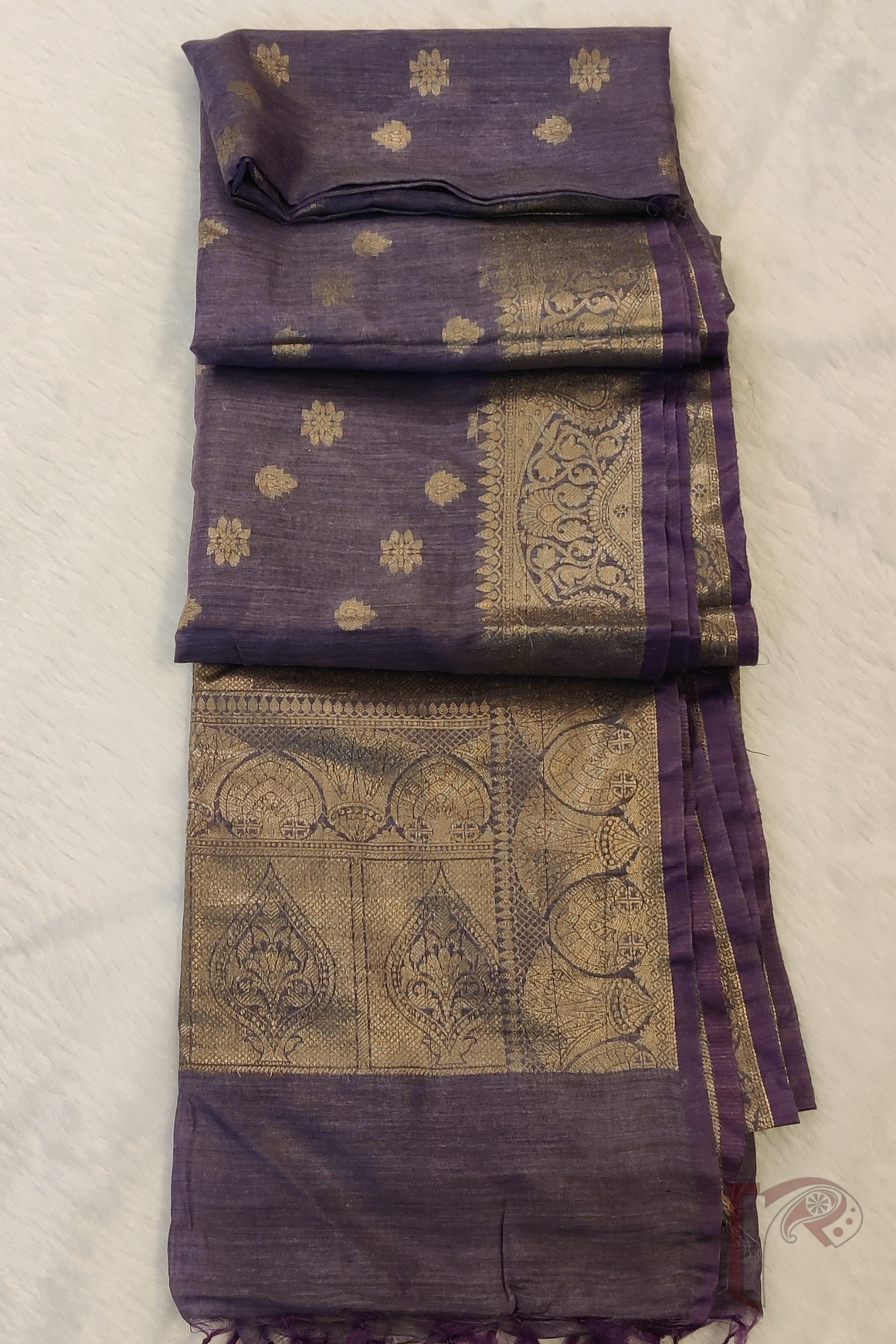 Tussar Tales - Purple Semi Munga Tussar Silk Saree with Golden Jacquard Pallu and Motif Weave - Image 4
