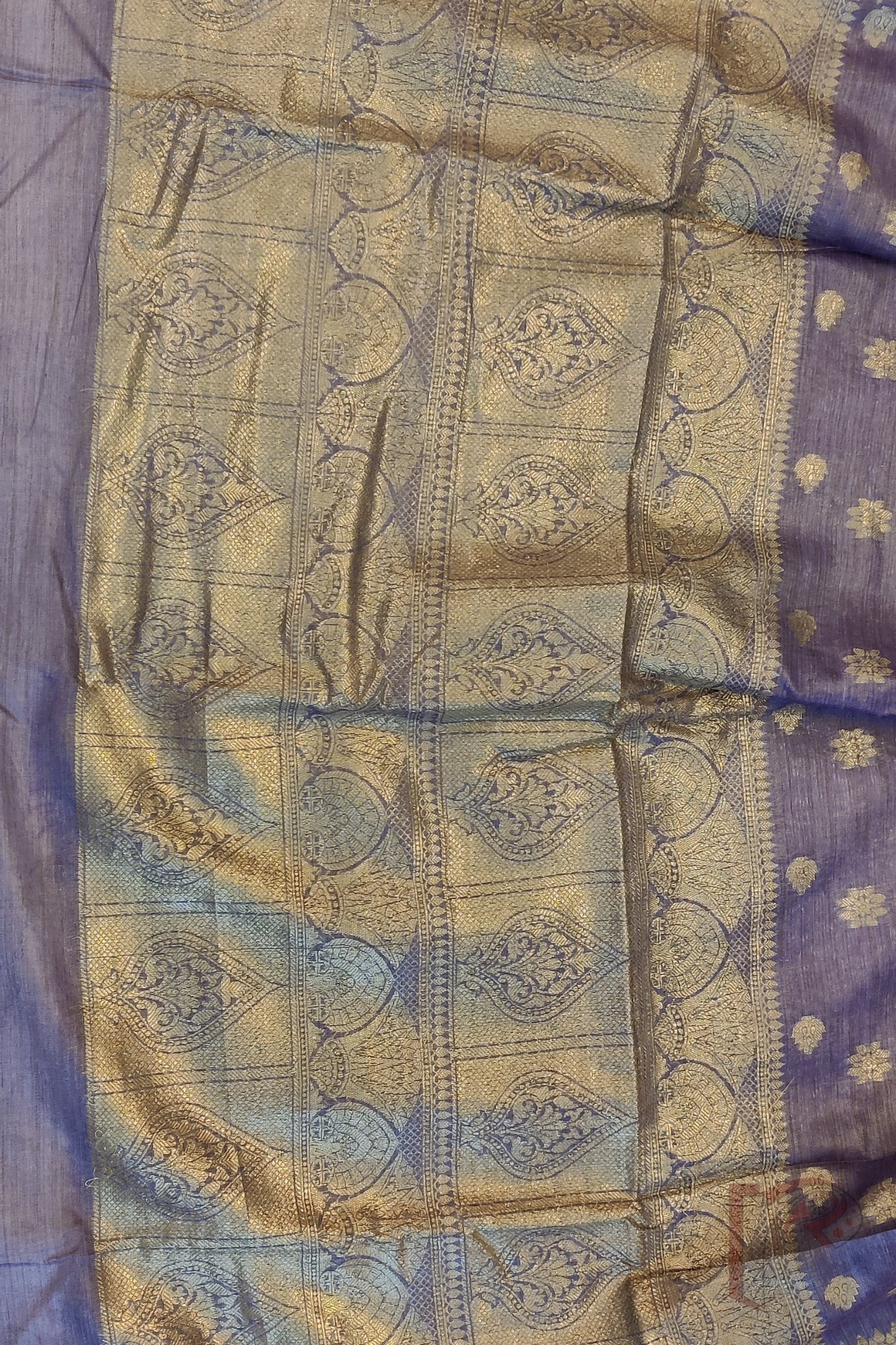 Tussar Tales - Purple Semi Munga Tussar Silk Saree with Golden Jacquard Pallu and Motif Weave - Image 5