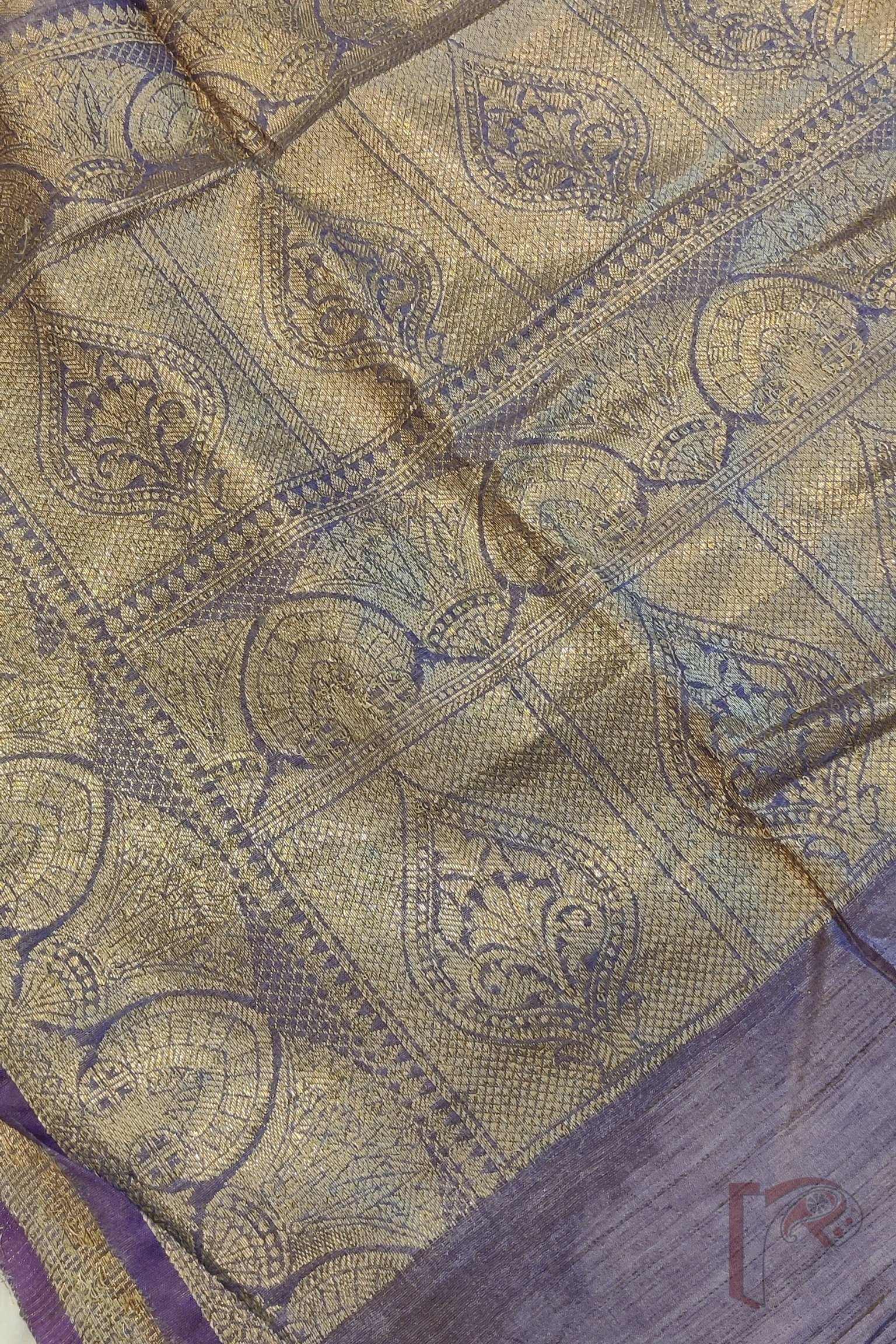 Tussar Tales - Purple Semi Munga Tussar Silk Saree with Golden Jacquard Pallu and Motif Weave - Image 6