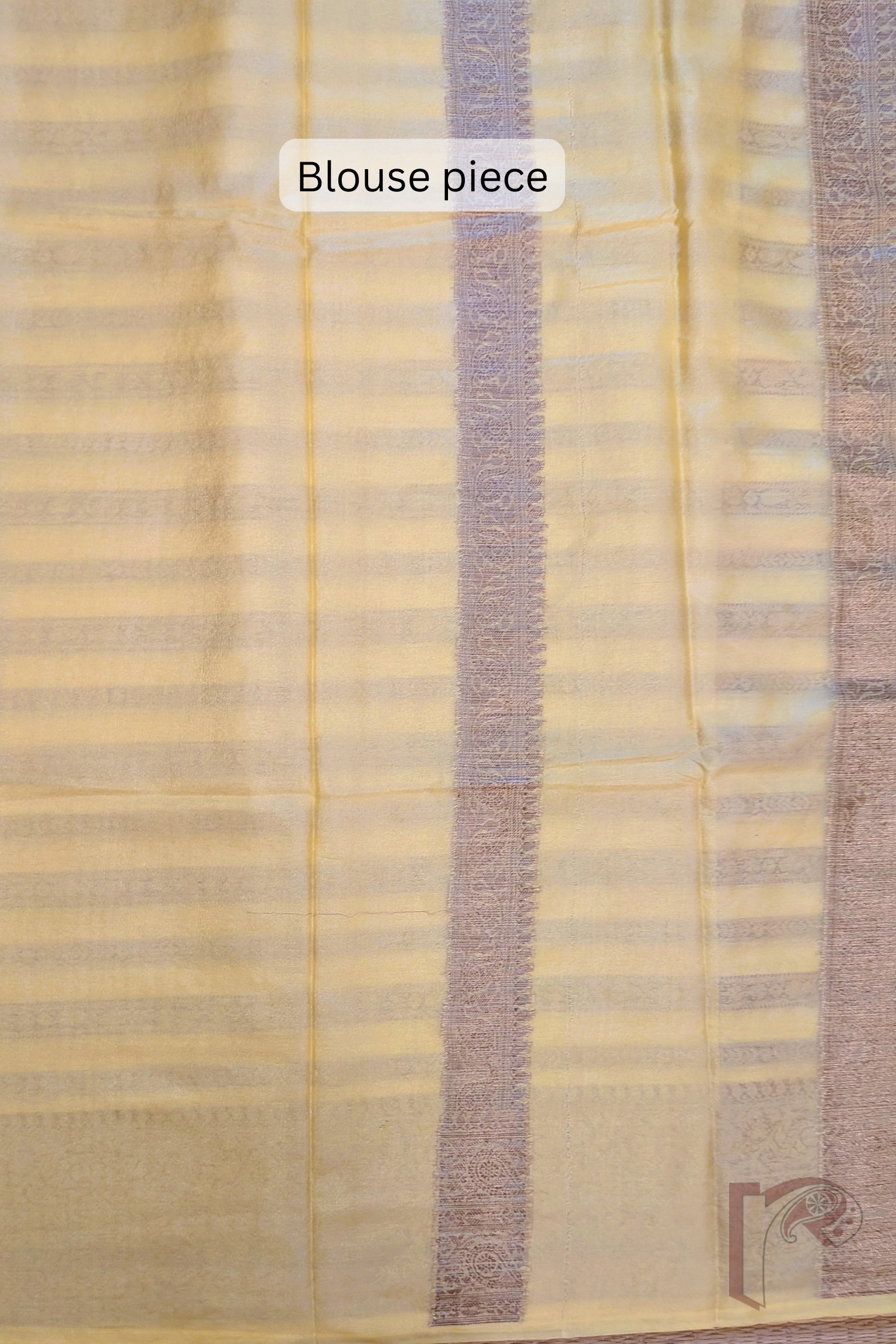 Banarasi Bloom: Light Yellow Khadi Silk Saree with Dull Gold Banarasi Weave and Horizontal Zari Stripe Pattern - Image 7