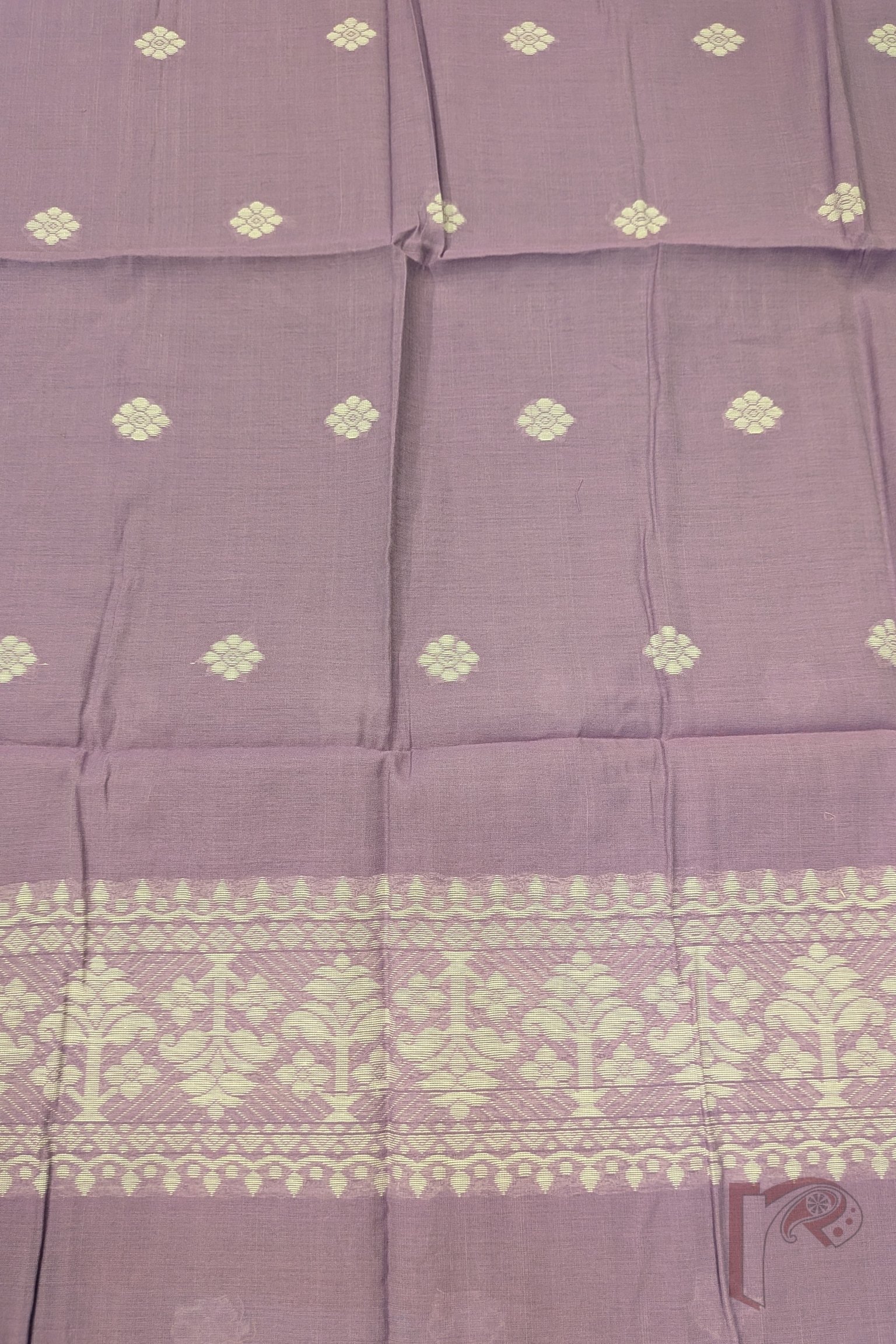 Suit Stories – Lavender and Offwhite Cotton Jamdani Suit Set with Red Accent Motifs - Image 7