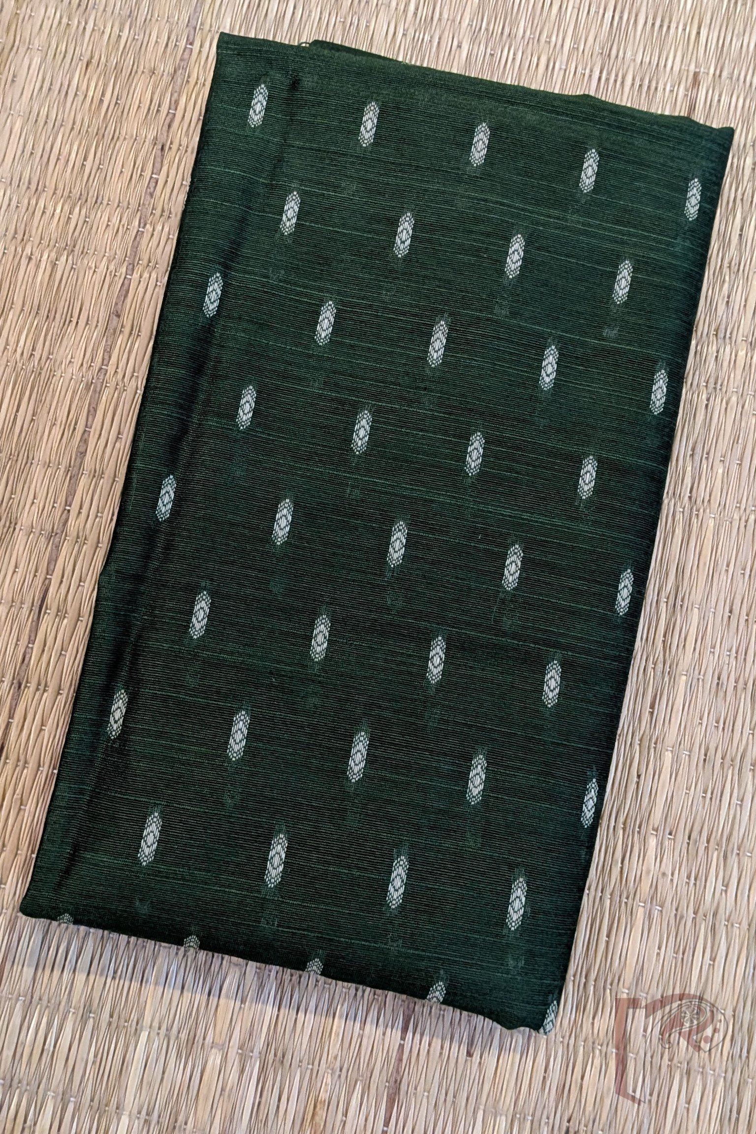 Mehndi Green Cotton Silk Machine Weave Unstitched Blouse Piece with Cream Diamond Motifs - Image 2