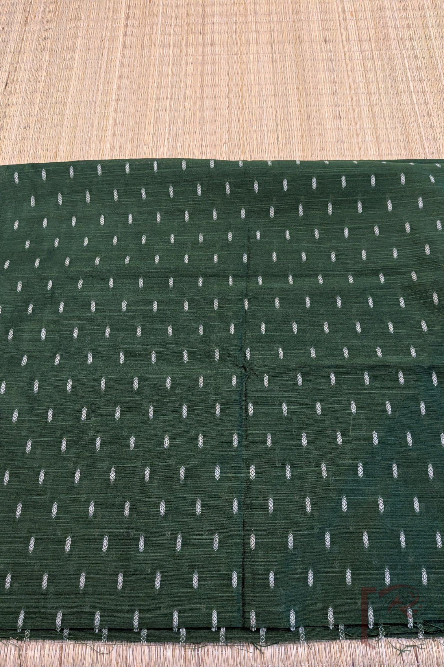 Mehndi Green Cotton Silk Machine Weave Unstitched Blouse Piece with Cream Diamond Motifs - Image 3