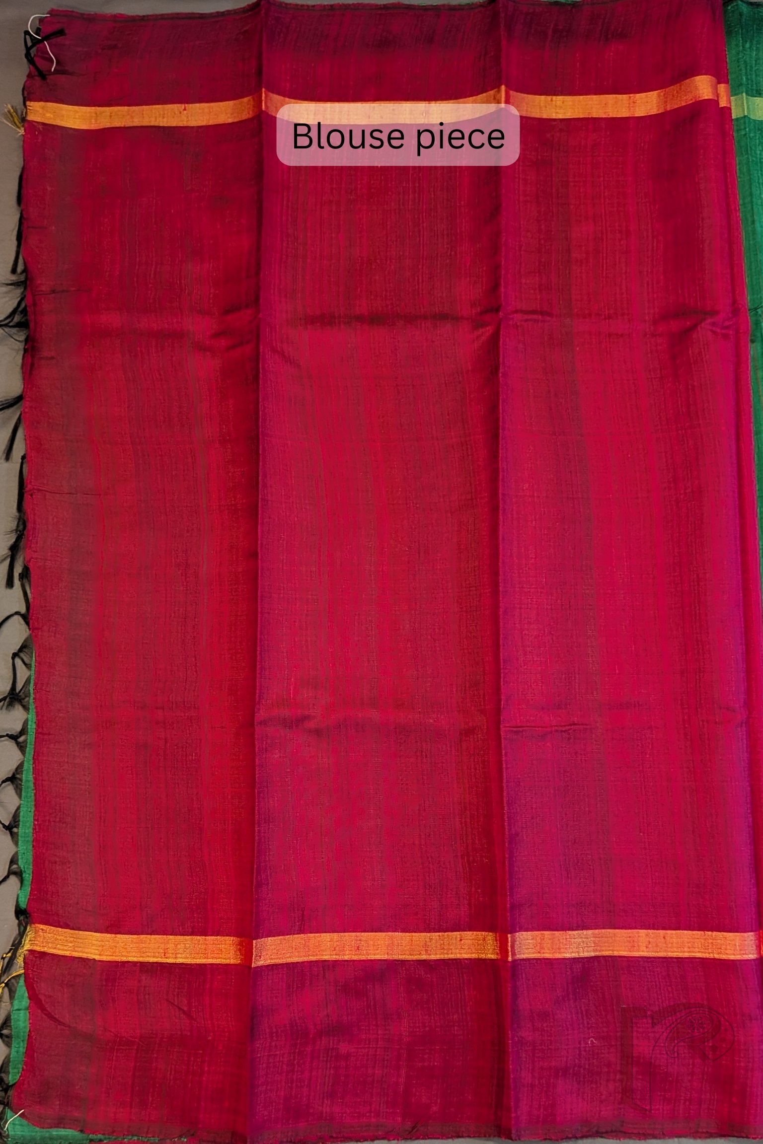 Tussar Tales - Green Raw Silk Tussar Saree with Reddish Pink Temple Border and Gold Zari Pallu - Image 11